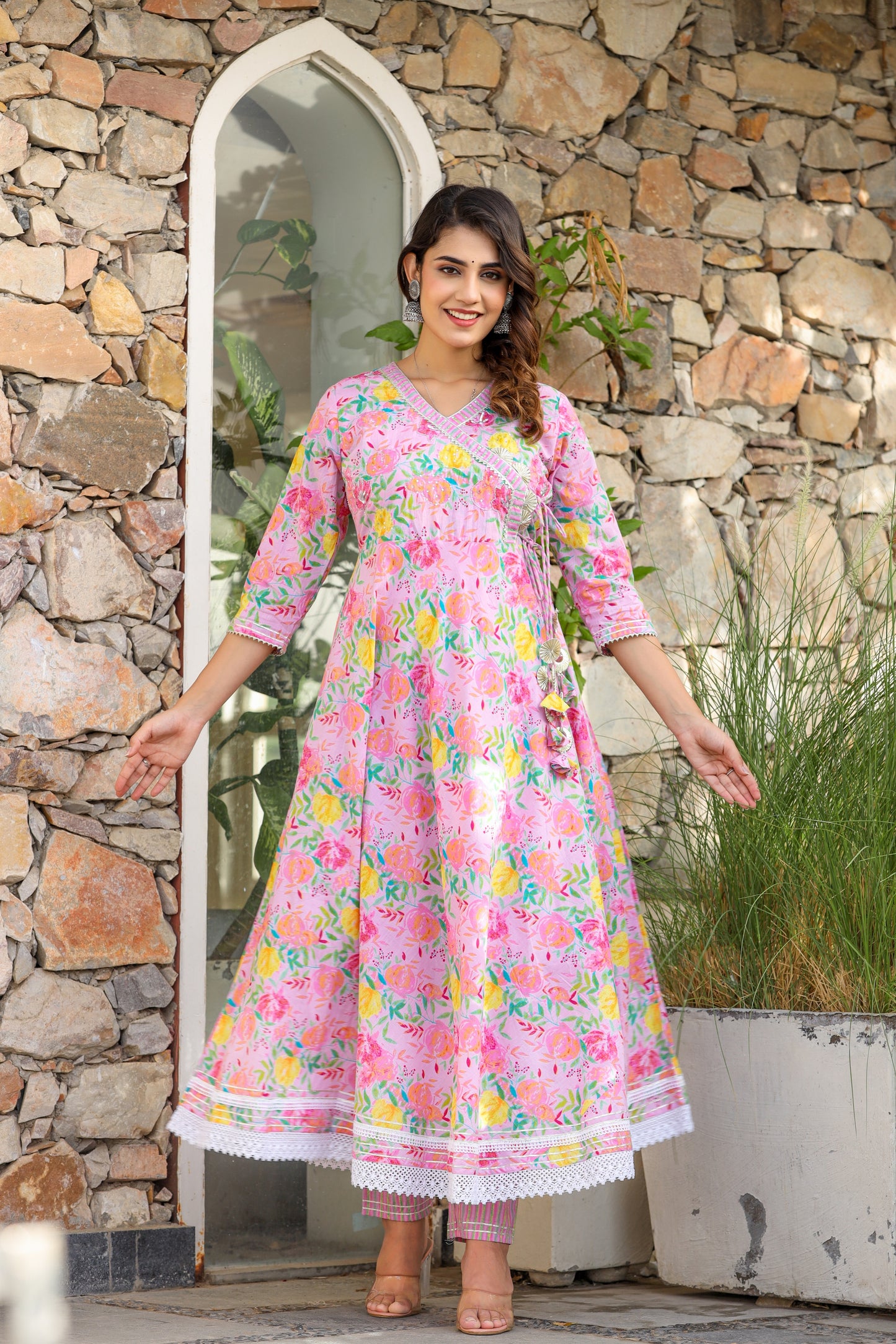 MISHTI SKY BLUE & PINK ANGRAKHA ANARKALI KURTA- SET OF 3