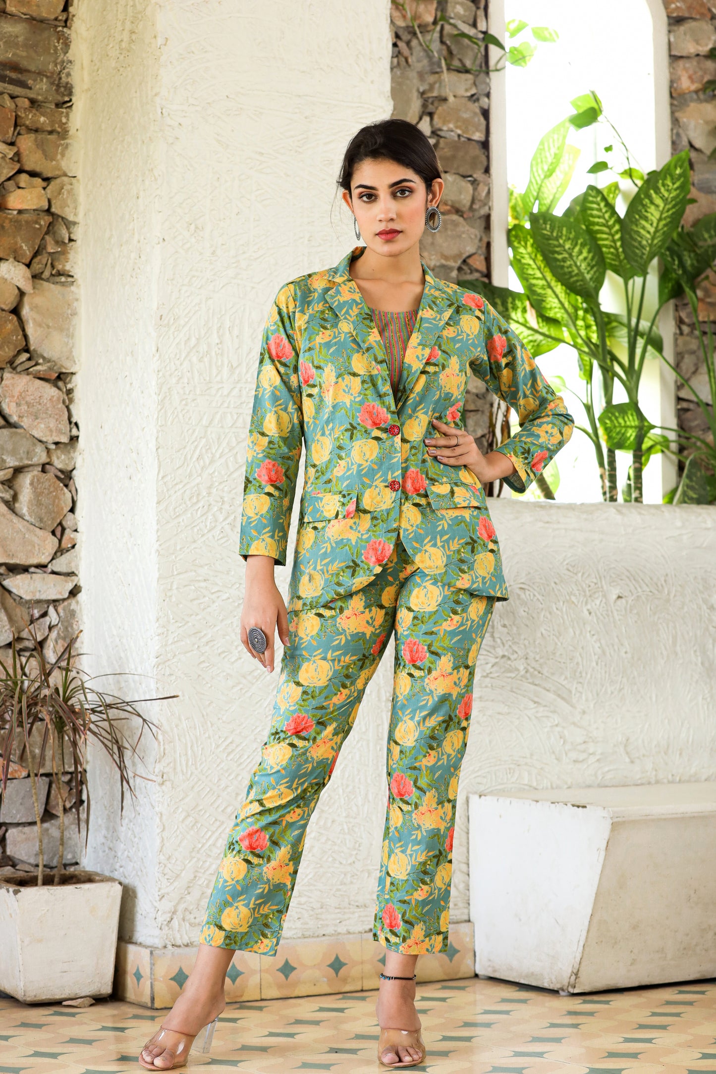 SASSY GREEEN FLORAL THREE PIECE CO-ORD SET- SET OF 3