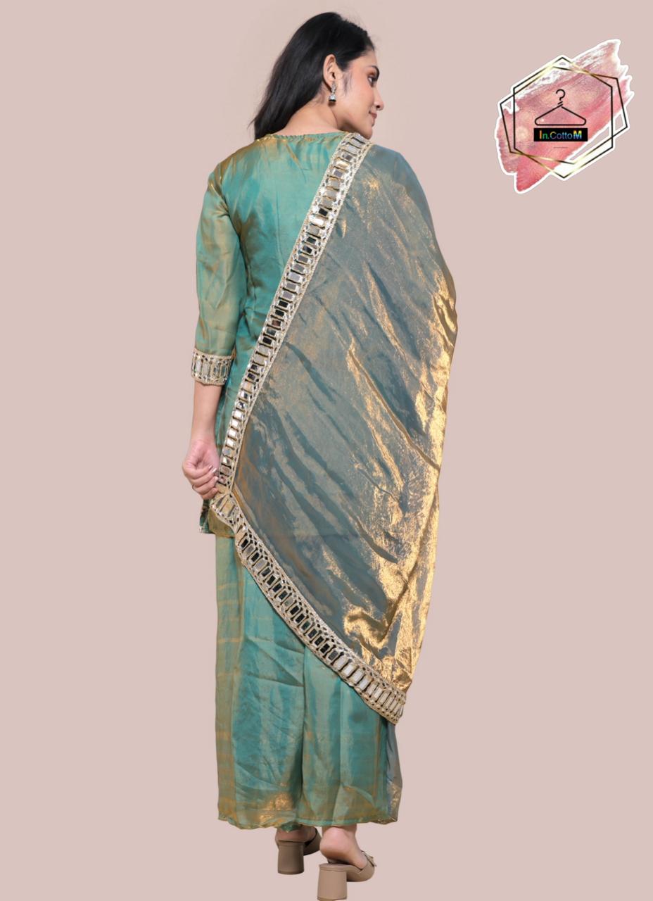 In.CottoM - FENDY SILK MIRROR WORK SHARARA SET