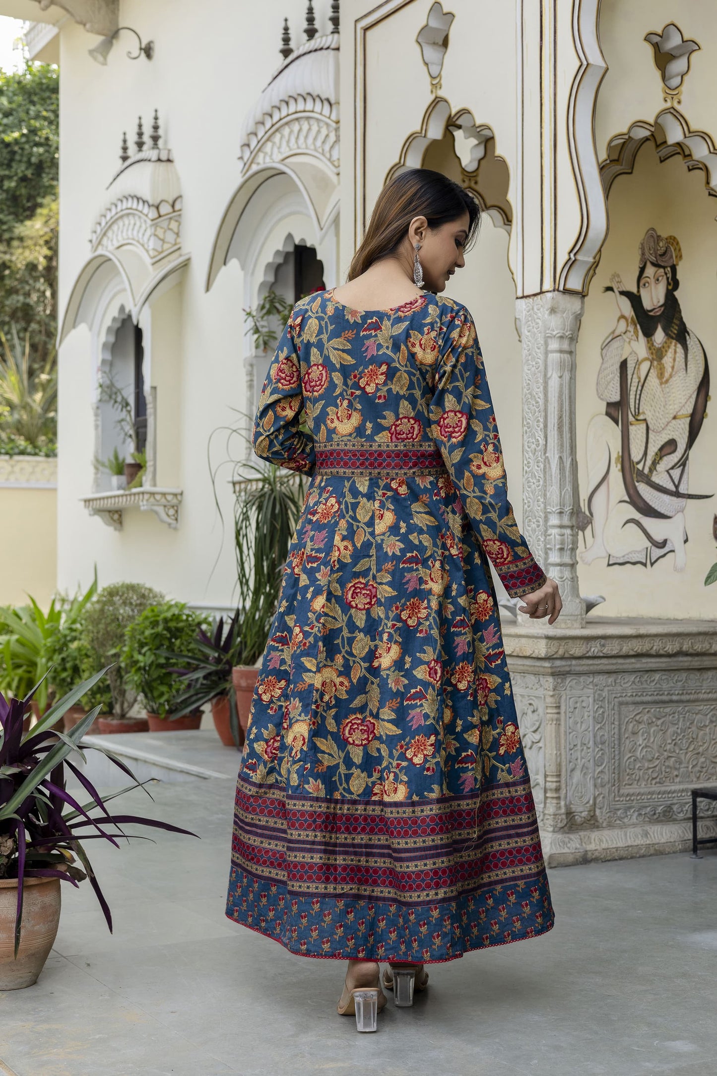 BLUISH FLORISH DRESS IN COTTON - SET OF 3 - BLUE