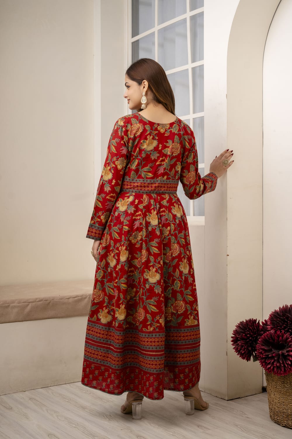 REDISH FLORISH DRESS IN COTTON - SET OF 3 - RED