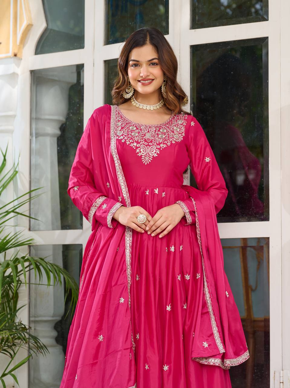 MAHARANI ANARKALI GOWN WITH EMBROIDERY WORK - SET OF 3
