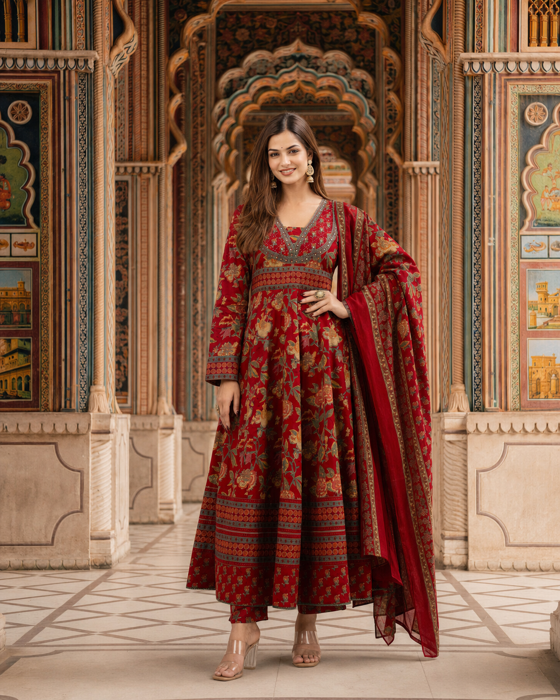 REDISH FLORISH DRESS IN COTTON - SET OF 3 - RED