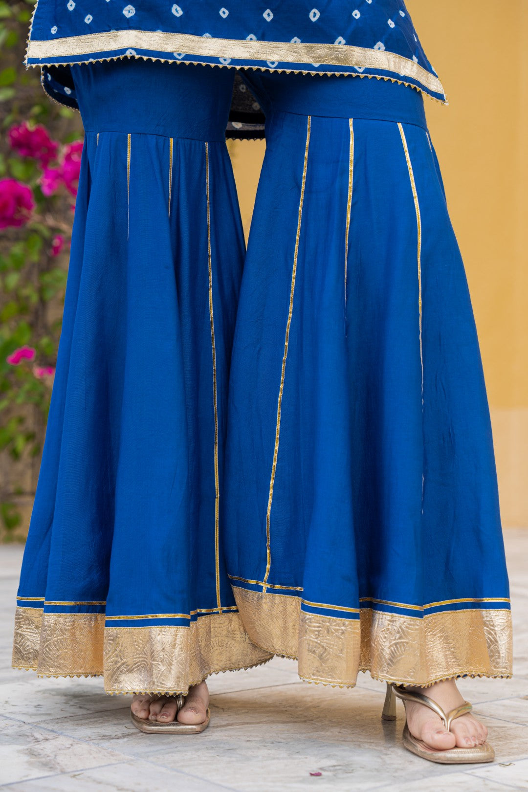 CRESTY STUNNING NAVY BLUE BANDHANI KURTA SHARARA SET