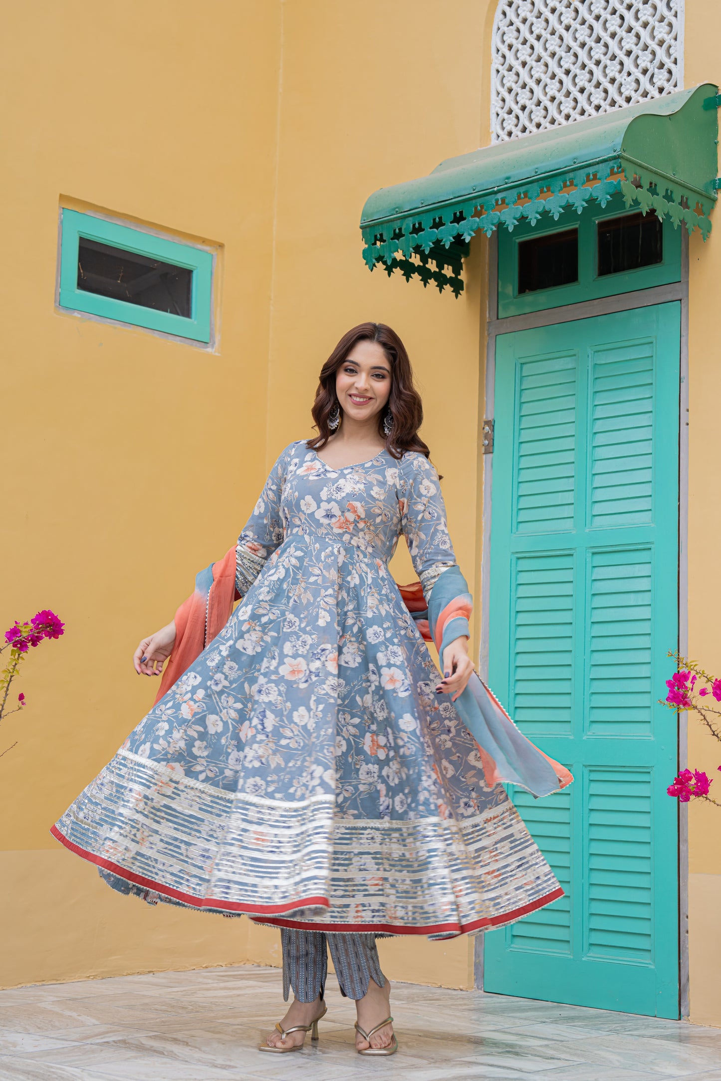 GRESSY FLORAL ANARKALI- SET OF 3