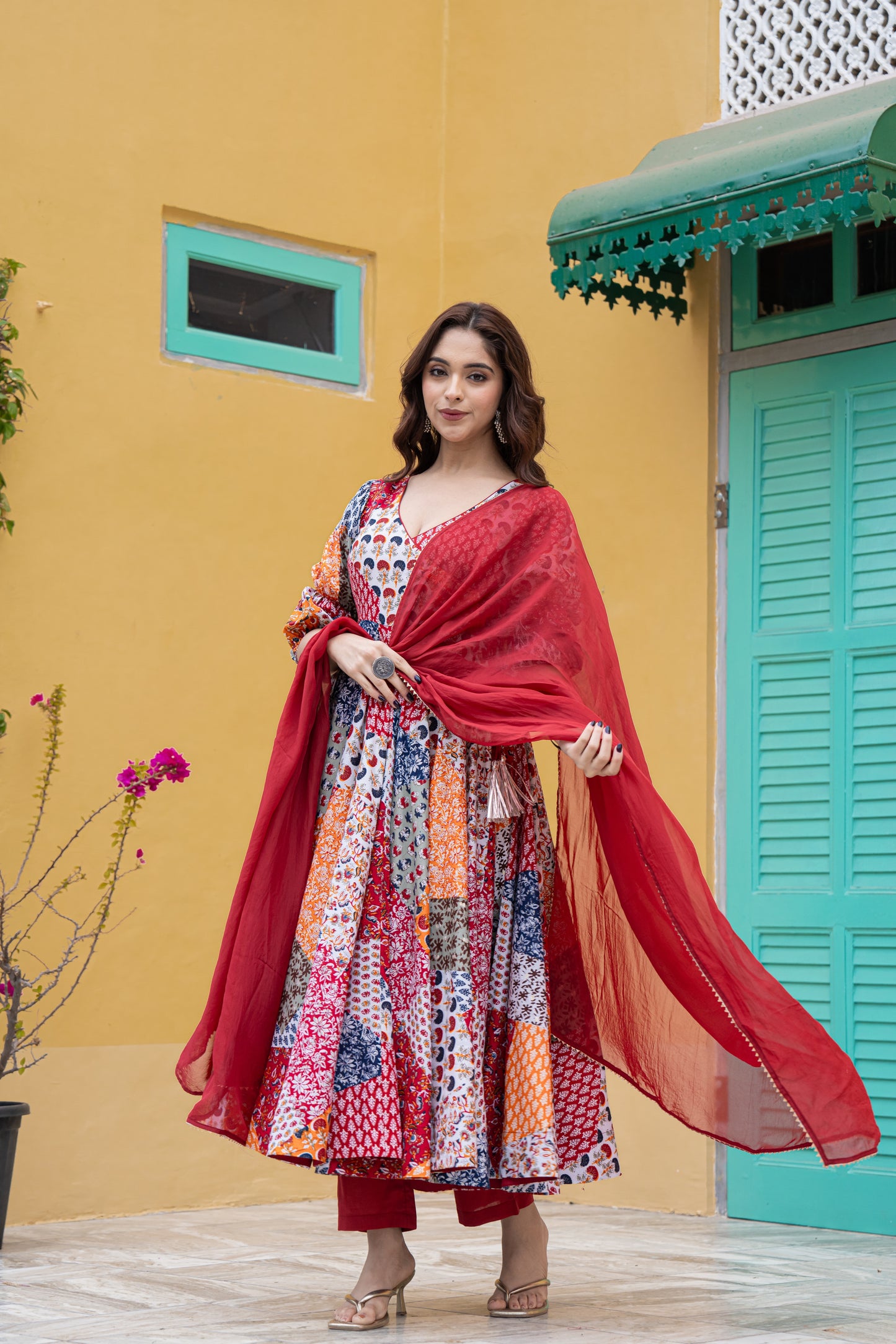 FREEN FOIL COTTON ANARKALI SUIT- SET OF 3
