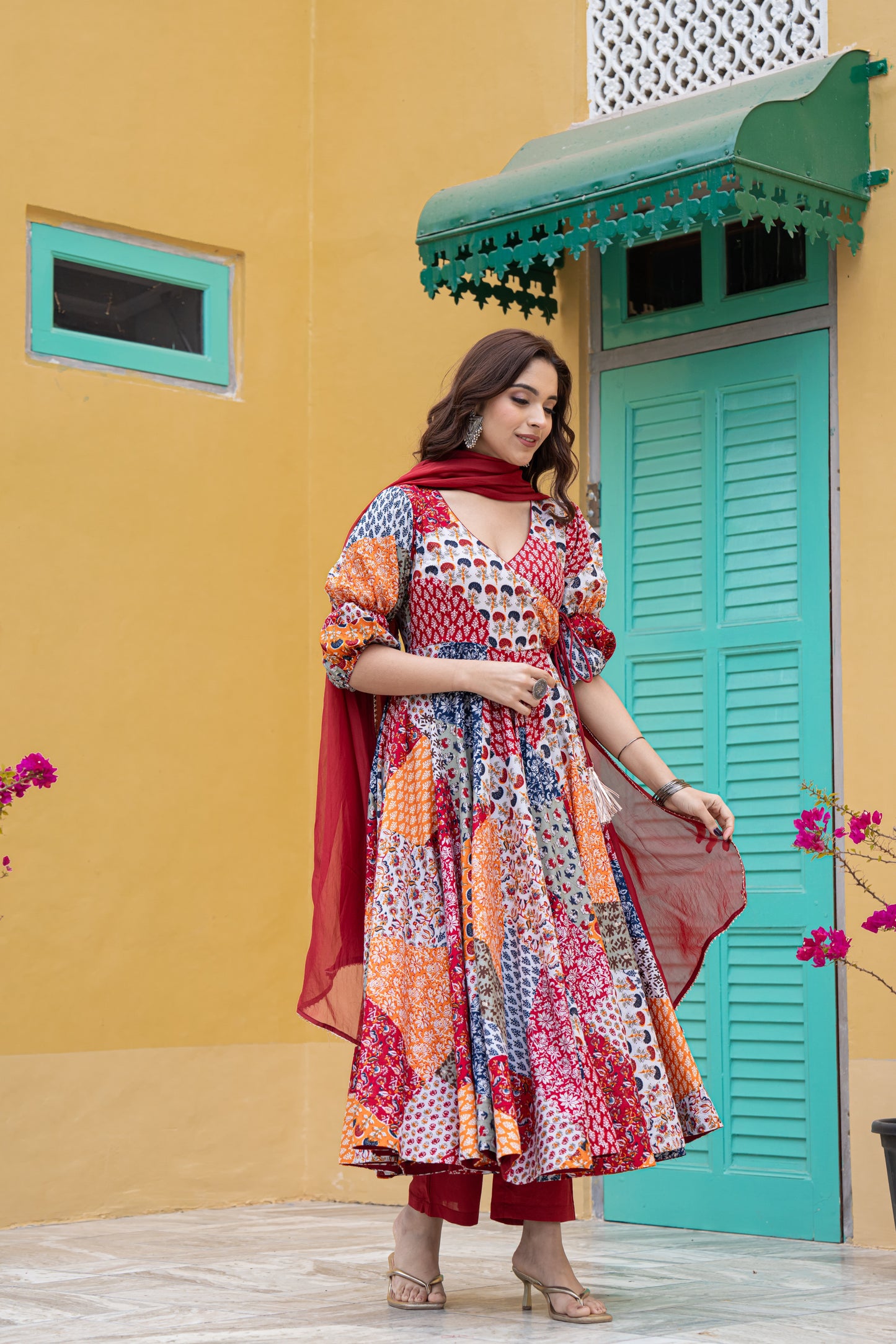 FREEN FOIL COTTON ANARKALI SUIT- SET OF 3