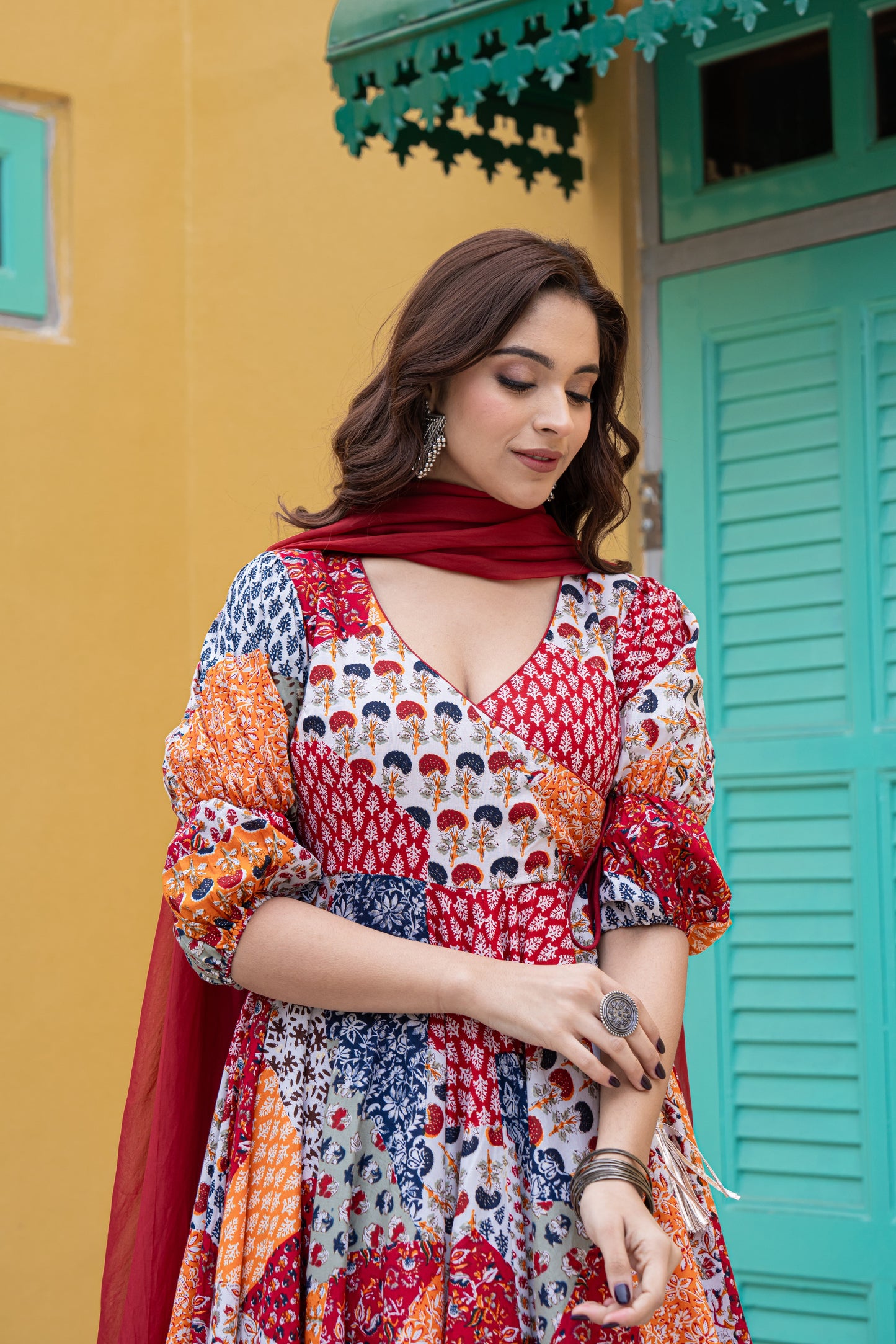 FREEN FOIL COTTON ANARKALI SUIT- SET OF 3
