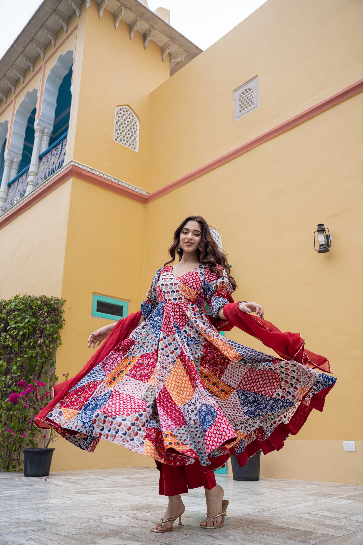FREEN FOIL COTTON ANARKALI SUIT- SET OF 3