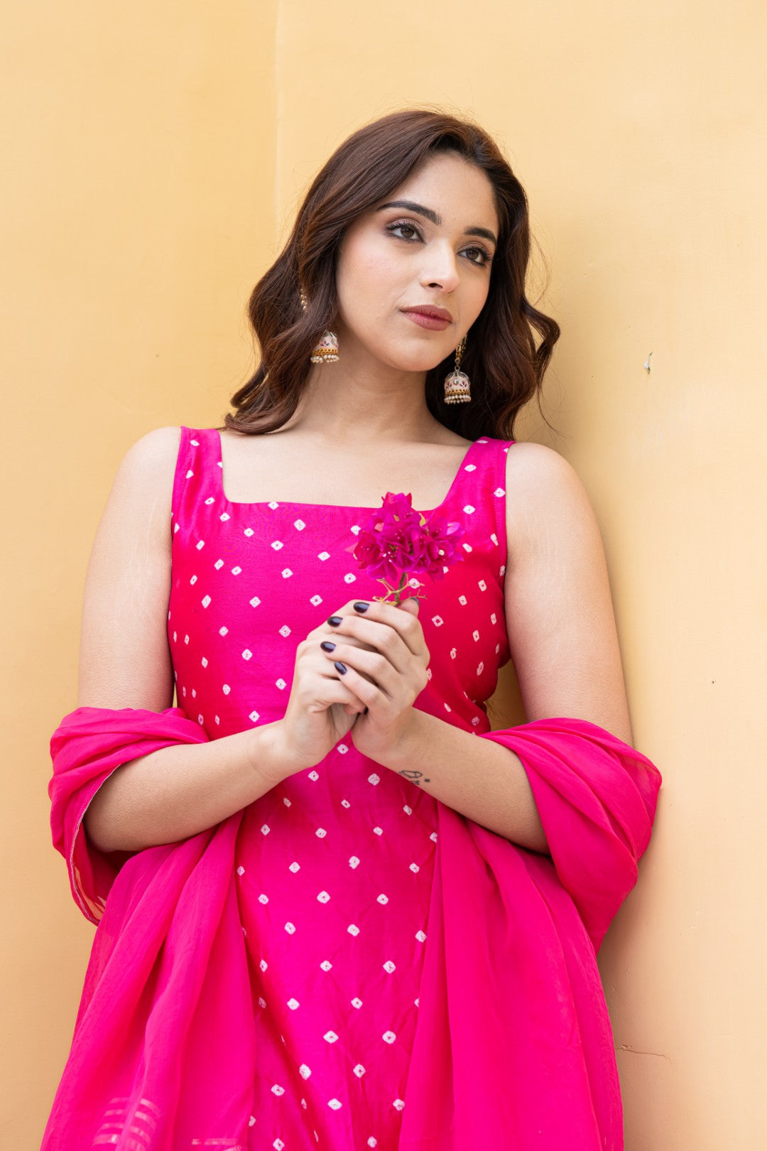 HOT RANI BANDHEJ HAND EMBROIDERY SILK KURTA SET