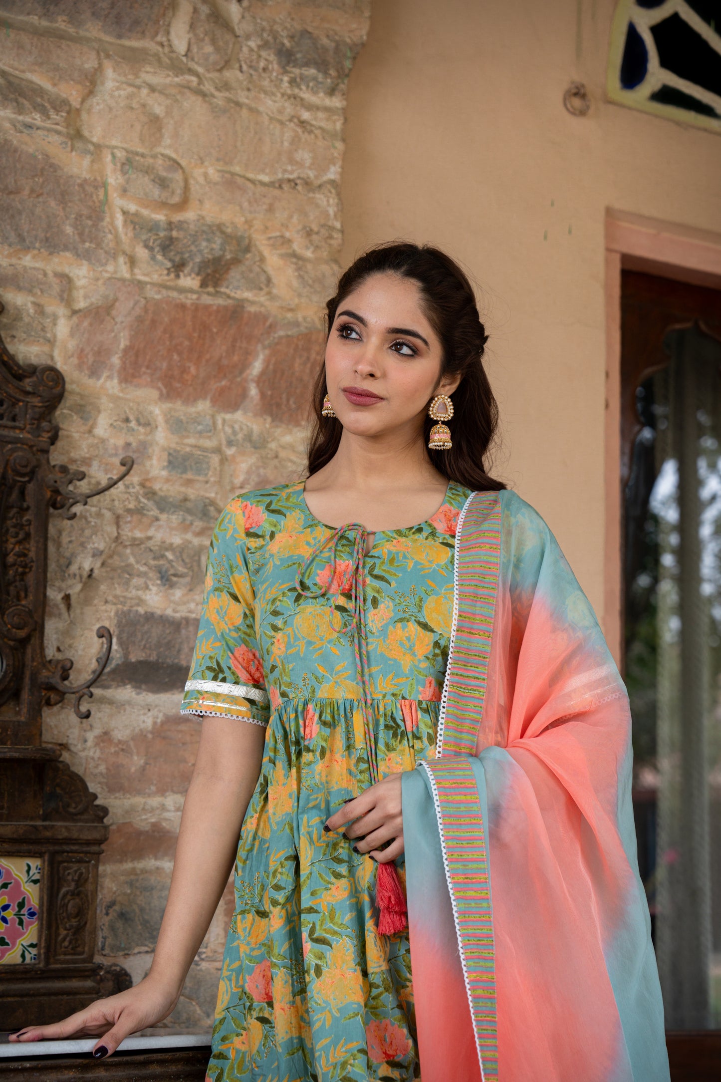 PISTABEON FLORAL PRINTED THREE PIECE SHARARA SET