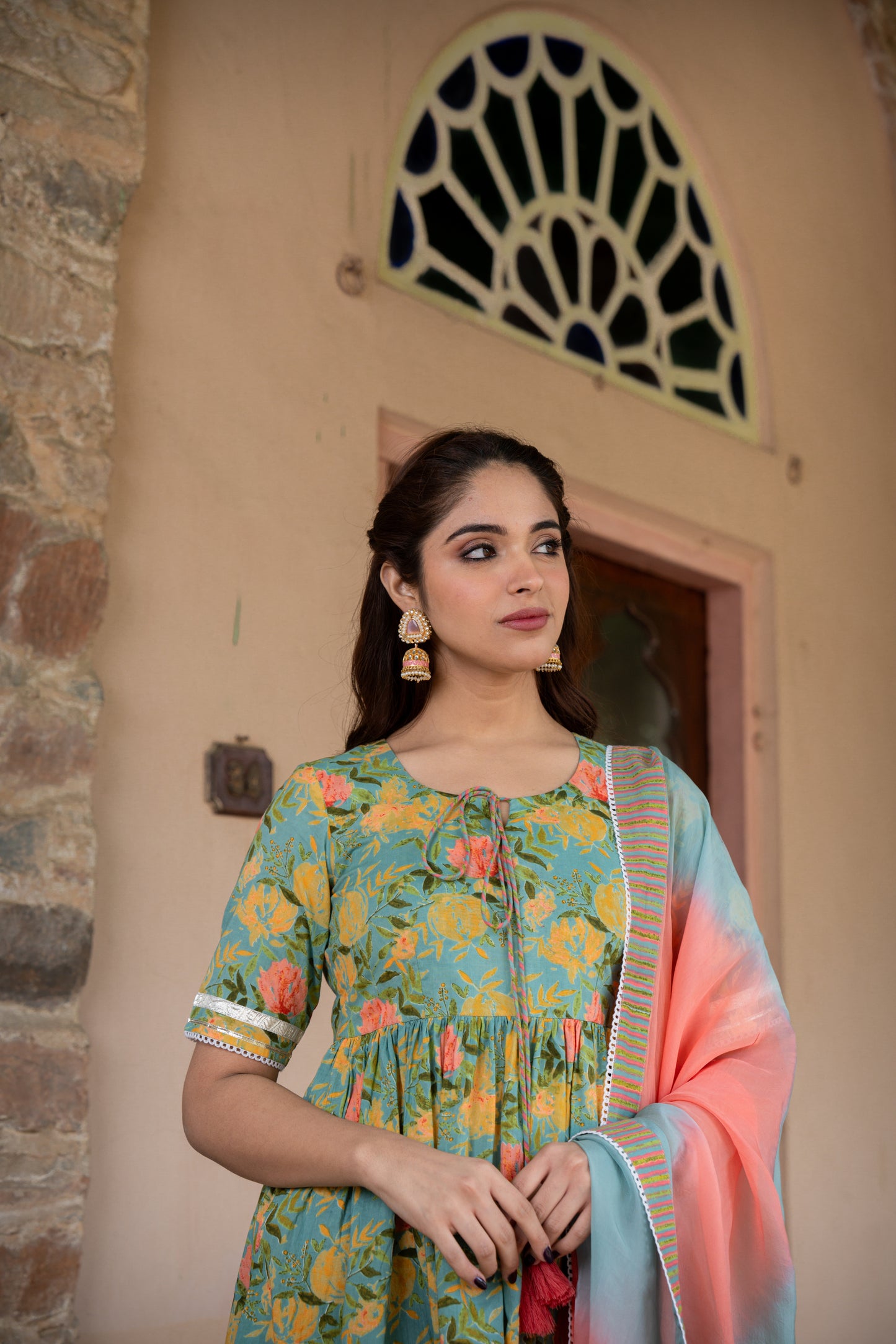 PISTABEON FLORAL PRINTED THREE PIECE SHARARA SET
