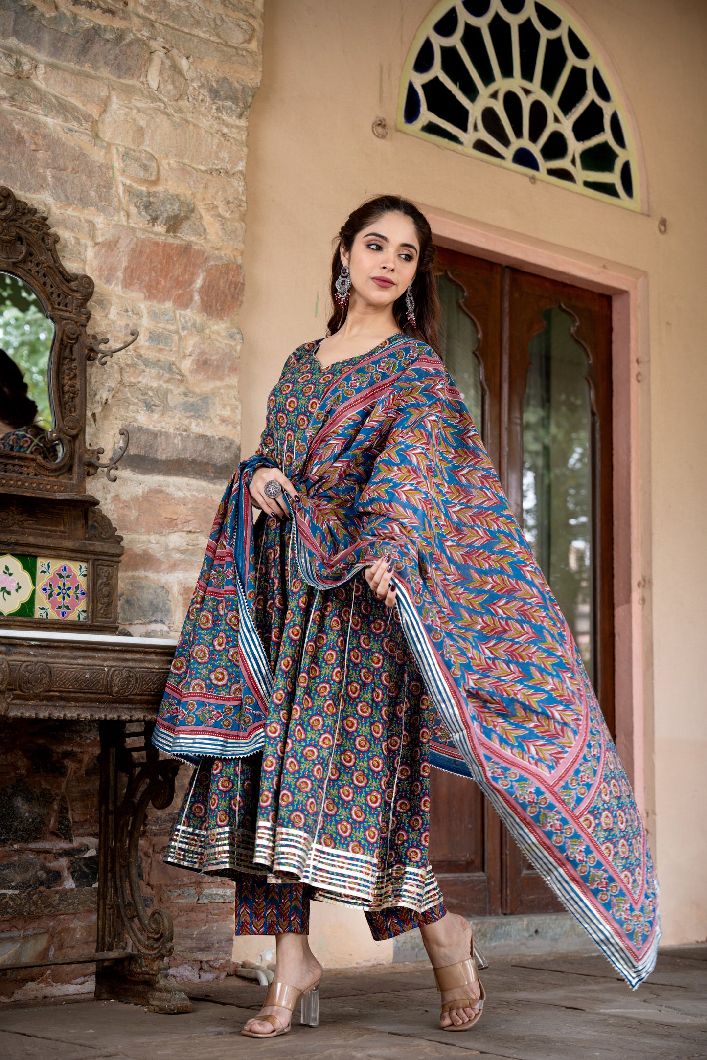 SIRIA AJRAKH COTTON ANARKALI SET