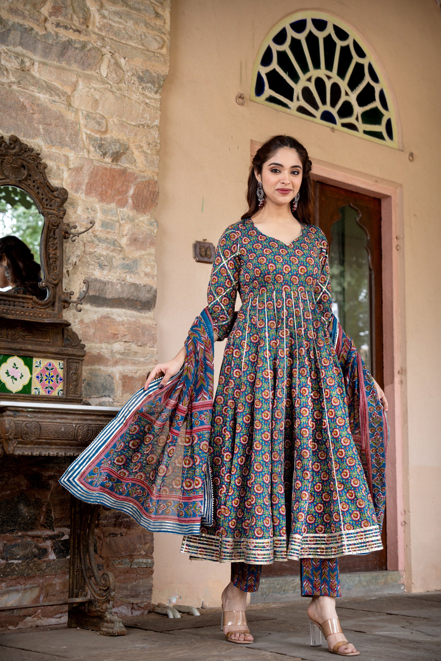 SIRIA AJRAKH COTTON ANARKALI SET