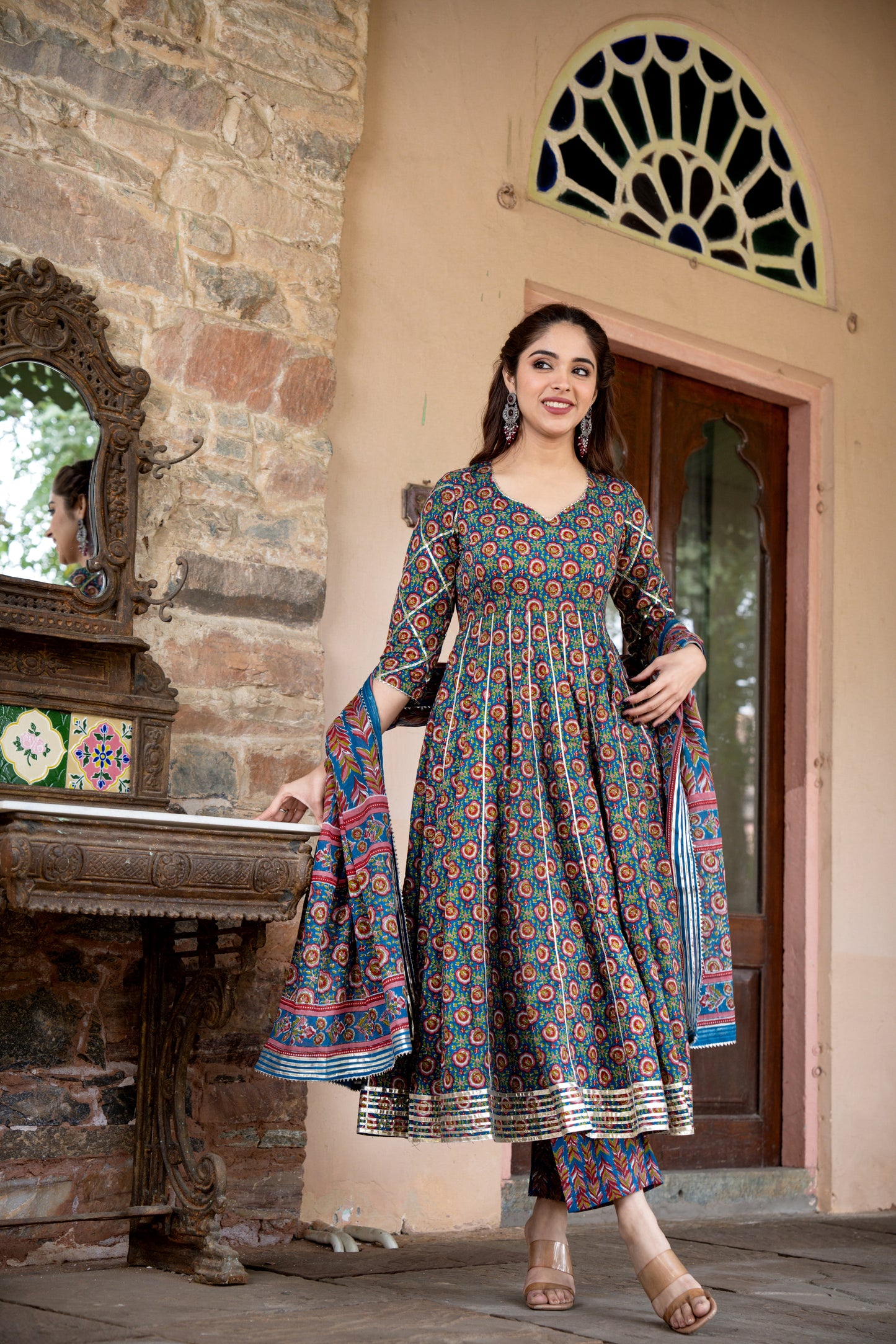 SIRIA AJRAKH COTTON ANARKALI SET