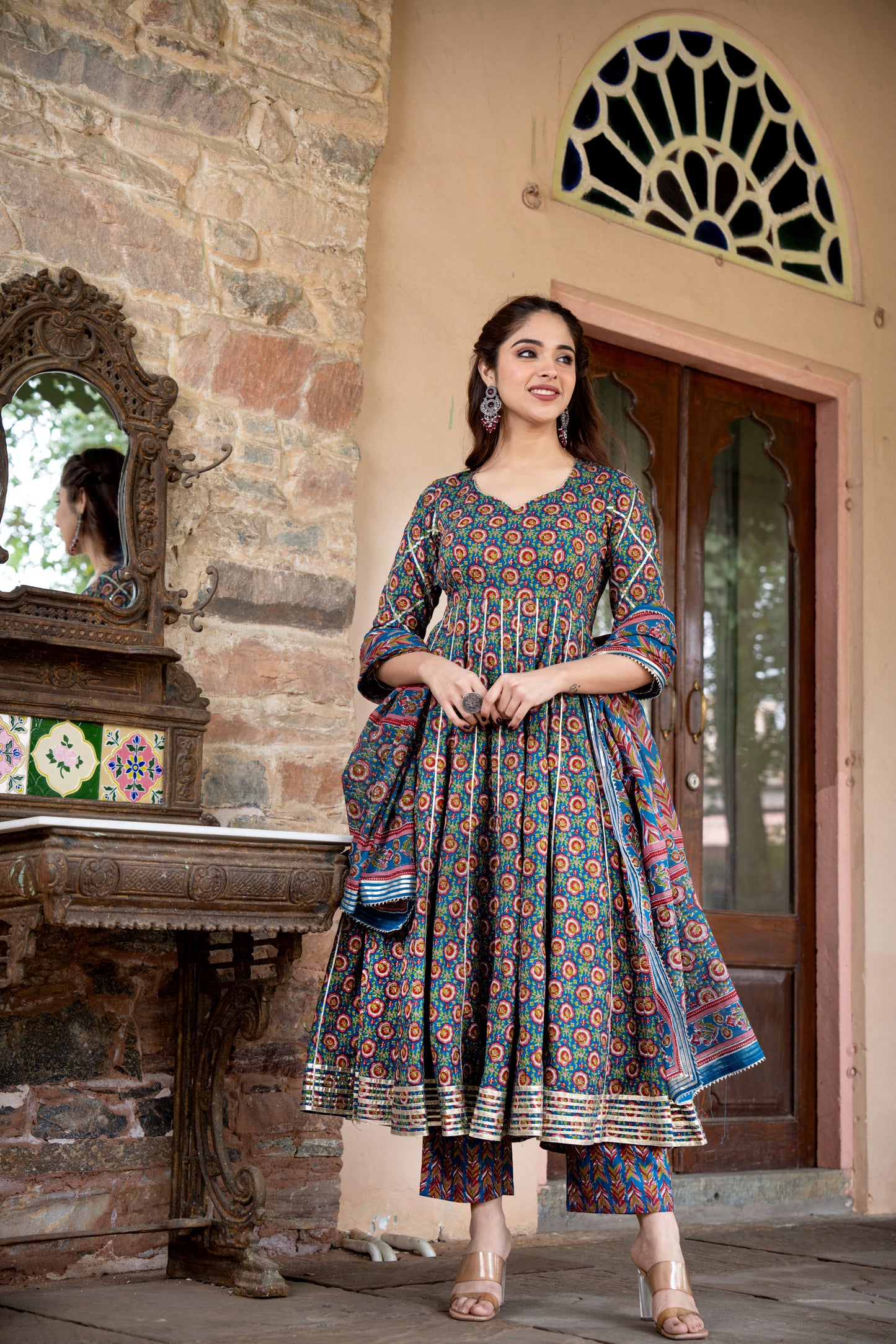 SIRIA AJRAKH COTTON ANARKALI SET