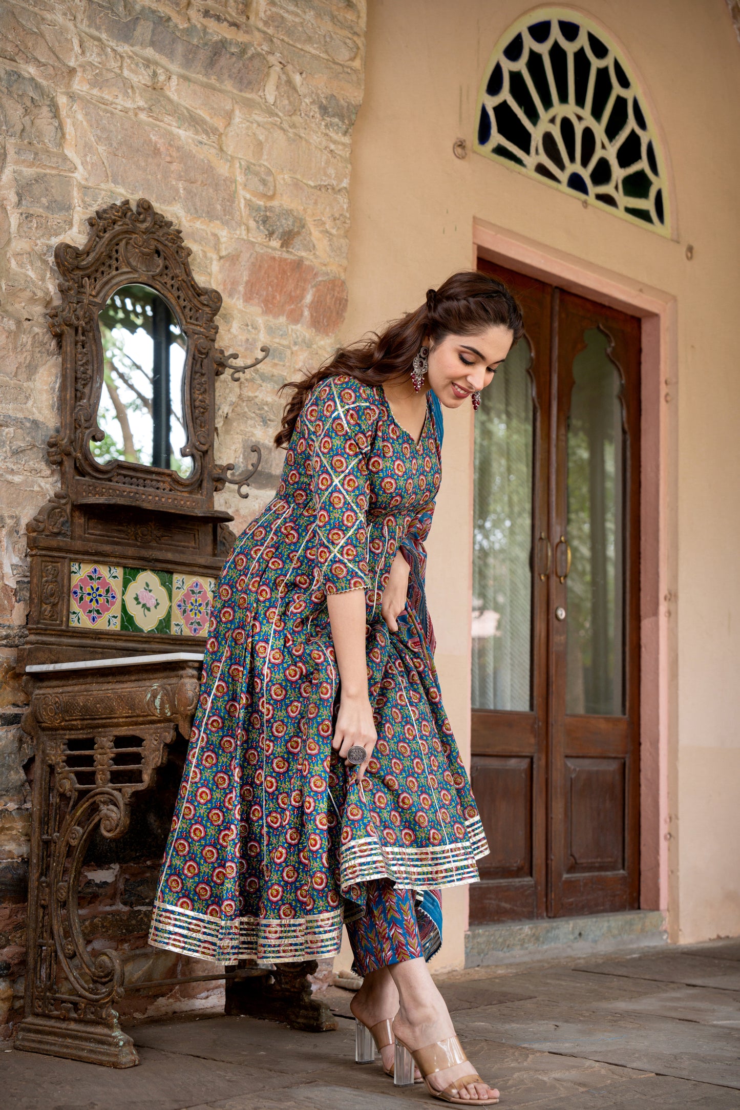 SIRIA AJRAKH COTTON ANARKALI SET
