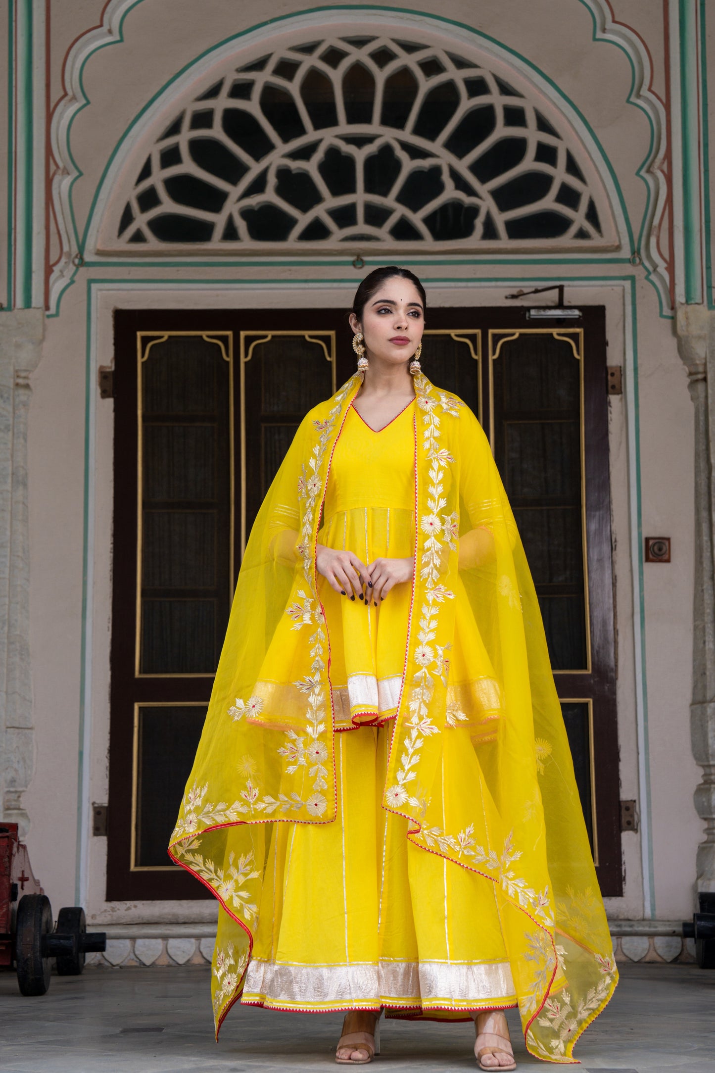 FISHLY BRIGHT YELLOW COTTON SHARARA- SET OF 3
