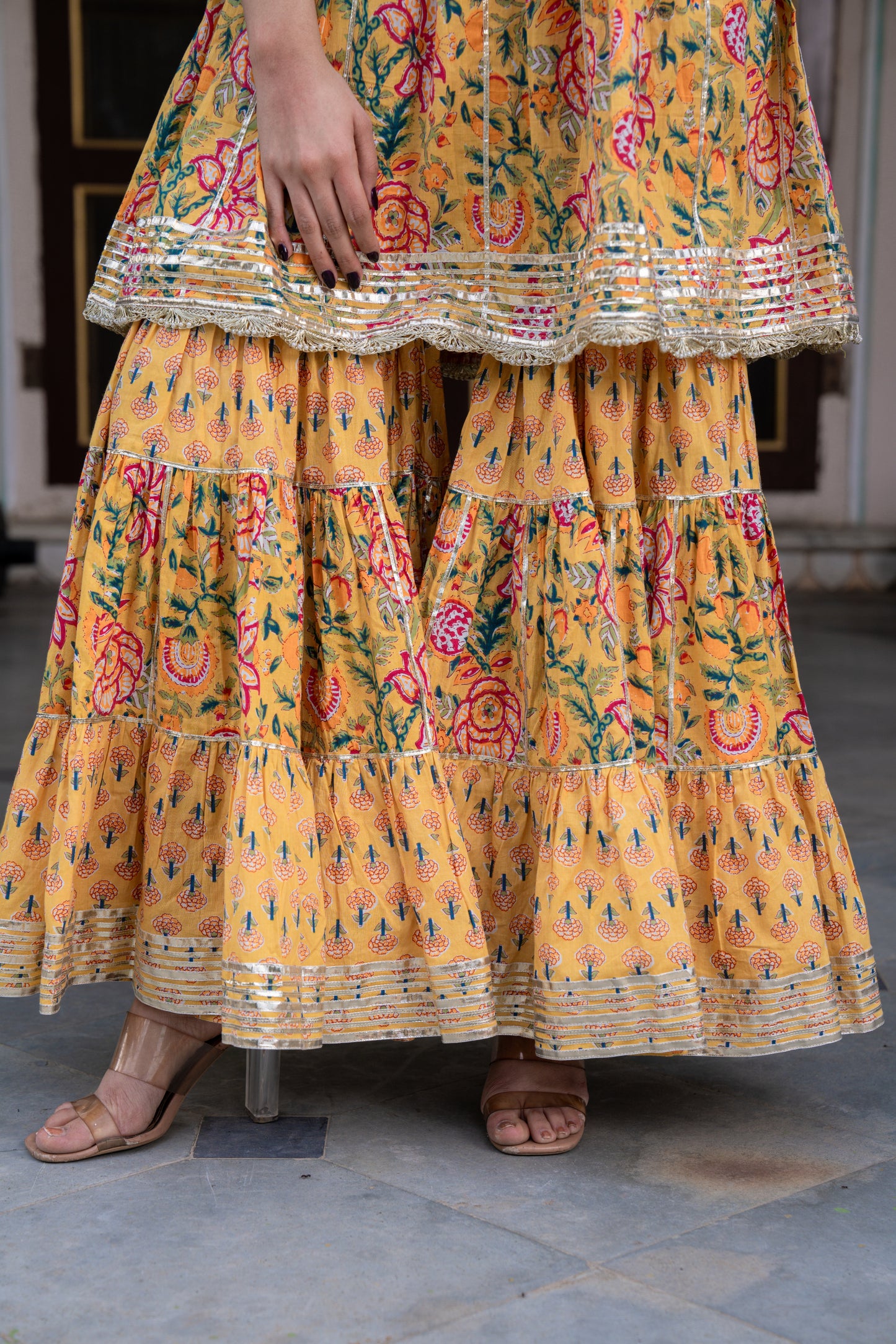 PARNIA HANDBLOCK COTTON SHARARA- SET OF 3