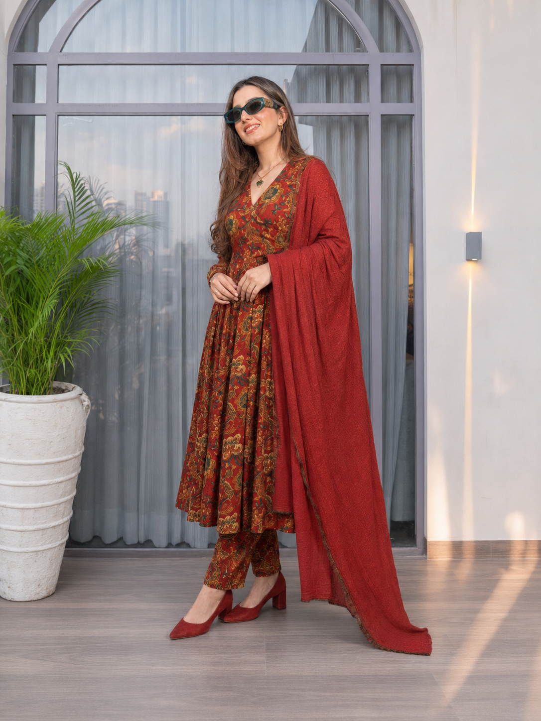 NOOR ANARKALI IN ENGLISH GREEN & MAROON