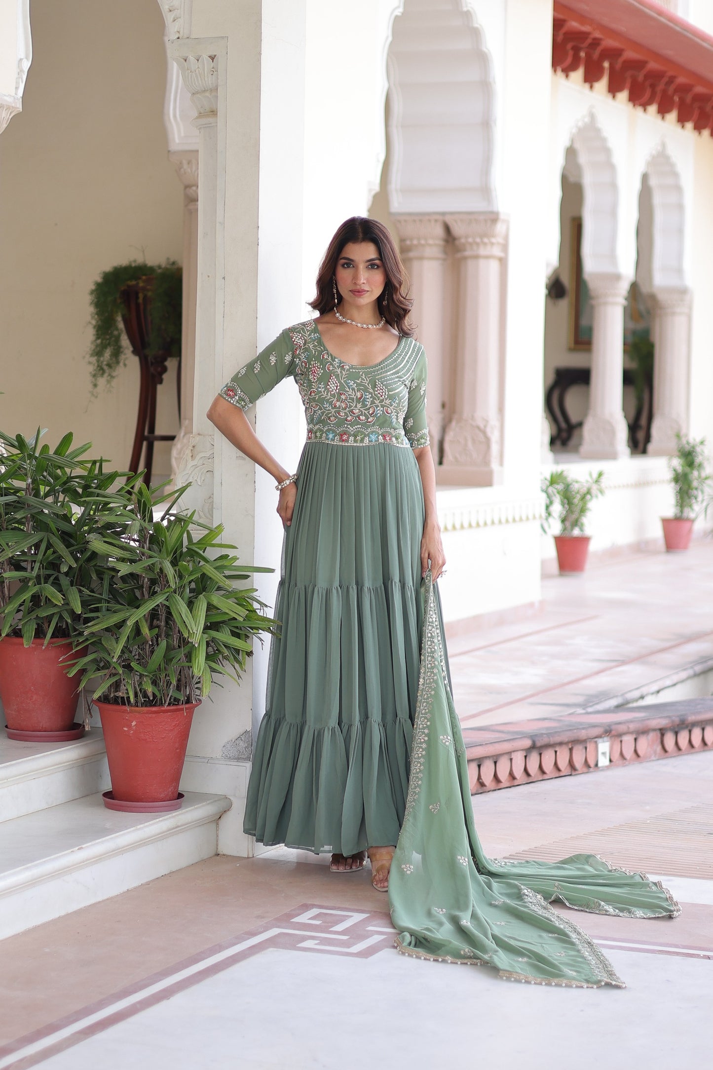 FAUX BLOOMING GOWN HEAVY SEQUINS &MULTITHREADED BEADS EMBROIDERY WITH DUPATTA(FULLY STTITCHED)