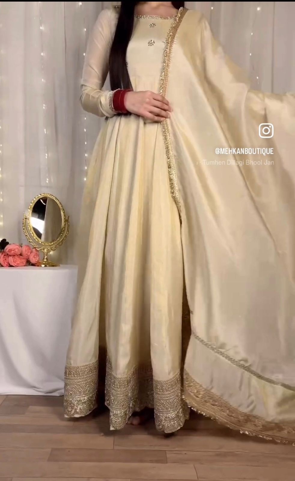 OFF-WHITE CHINON SILK ANARKALI GOWN (FULLY STTITCHED)