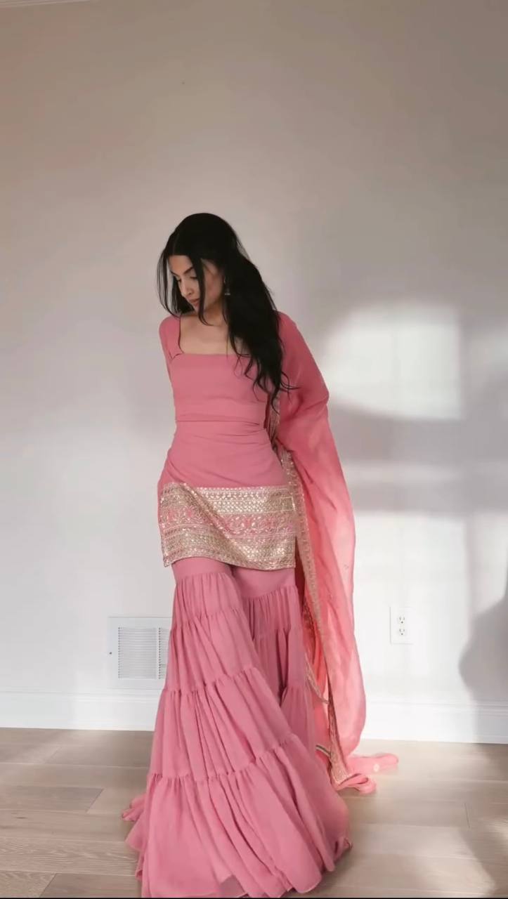 BABY PINK - BEAUTIFUL SHARARA SUIT SET (FULLY STTITCHED)