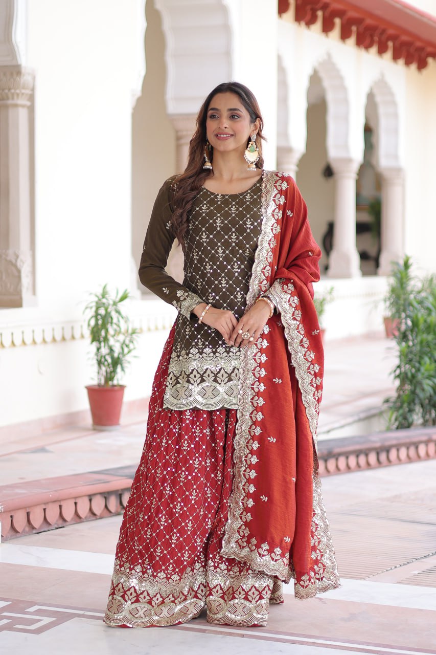 BROWN VICHITRA SILK ZARI AND EMBROIDERY WORK SALWAR SUIT