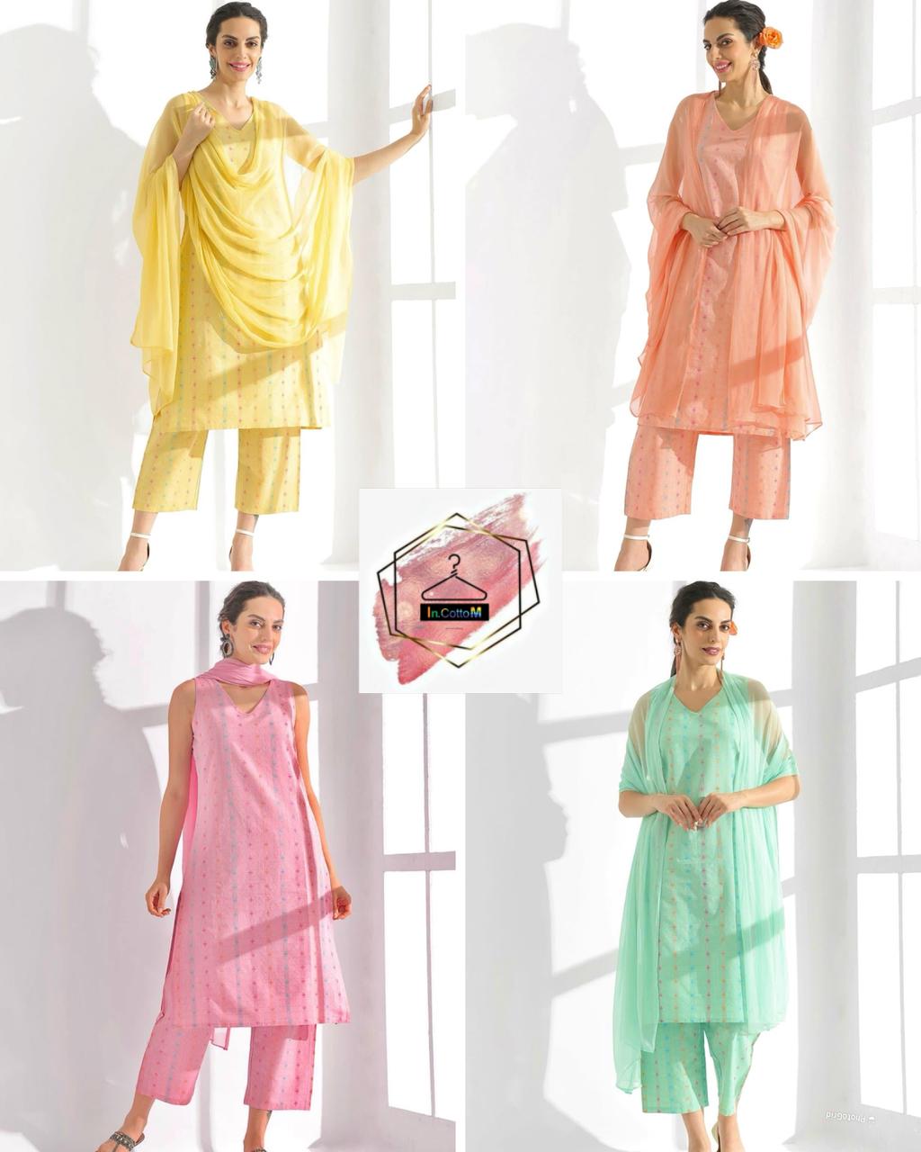 ELEGANT SLEEVELESS COTTON KURTI SET - YELLOW