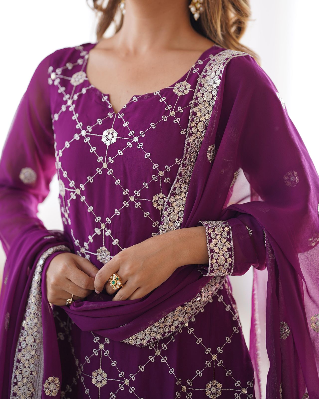 GORGEOUS FAUX GEORGETTE SHARARA SUITS WITH THREAD AND SEQUNCE WORK
