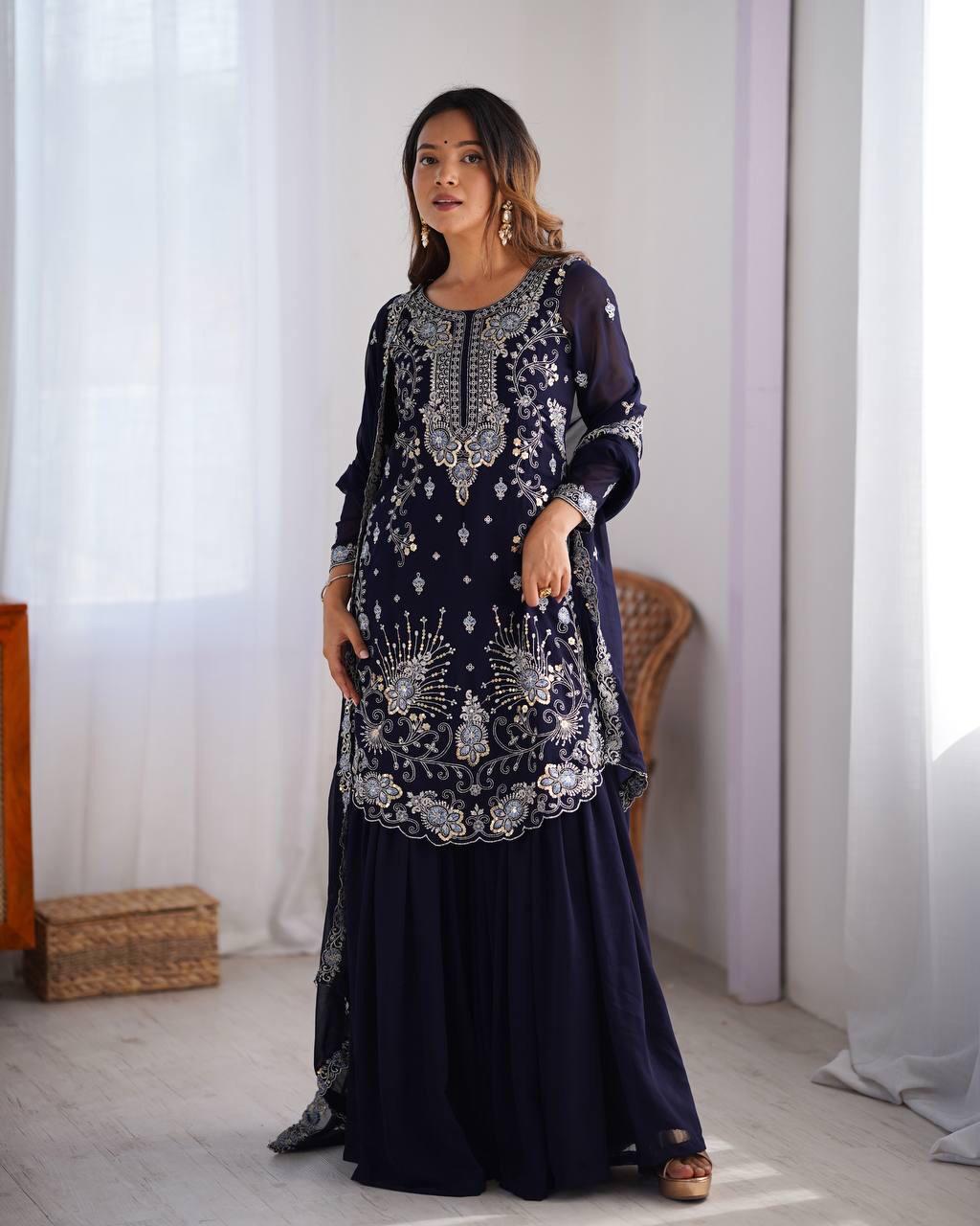 BLACK KURTA SET THRED WITH SEQUNCE WORK