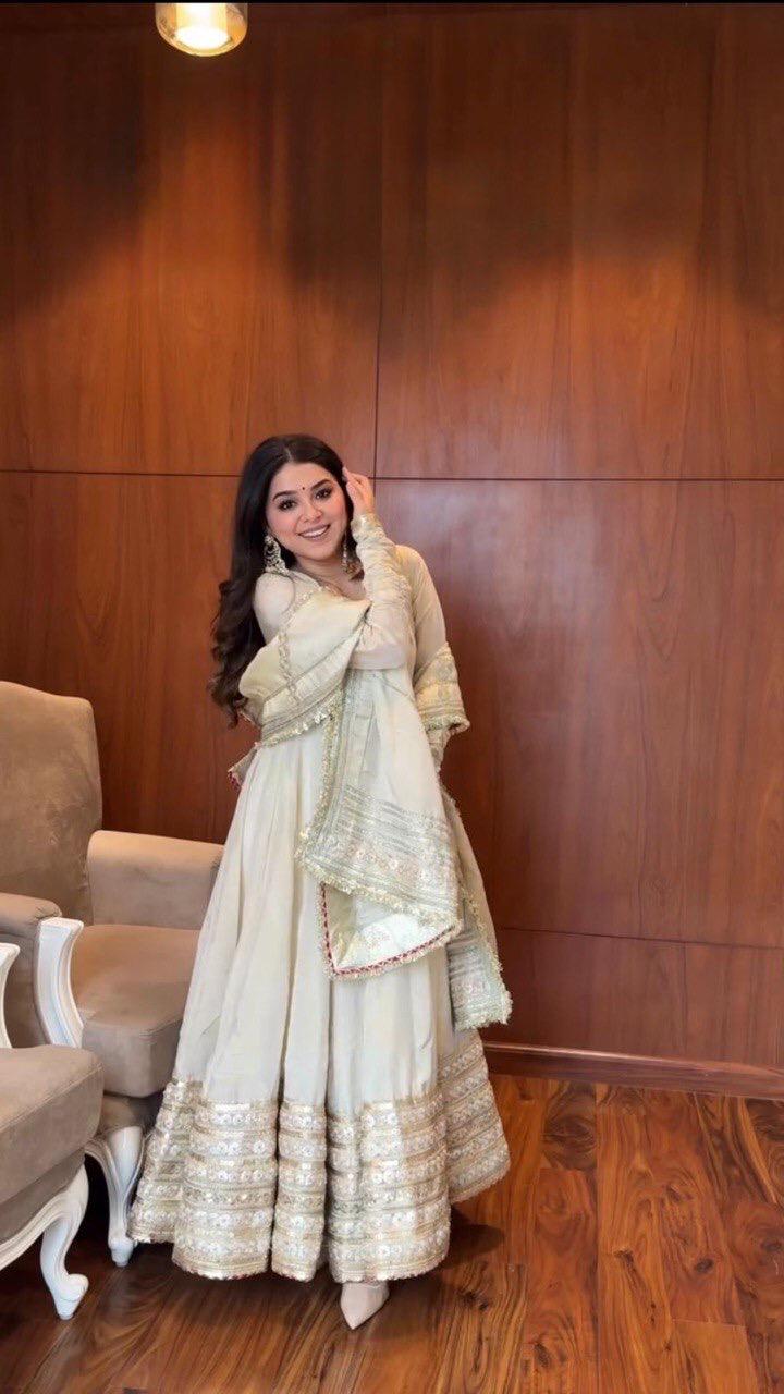 CHINON FABRIC WHITE ANARKALI SET