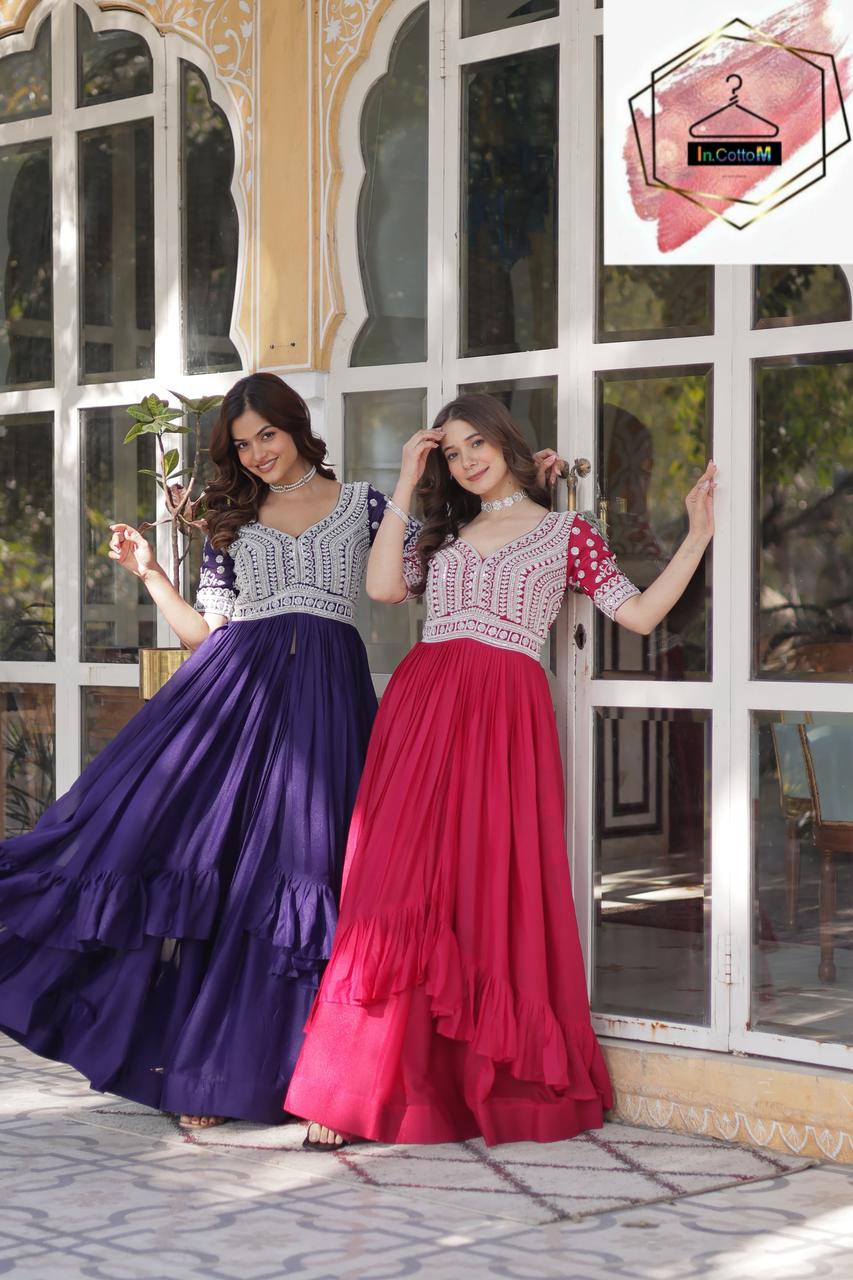ANARKALI GOWN LEHNGA WITH EMBROIDERY BEADS SEQUENCE WORK