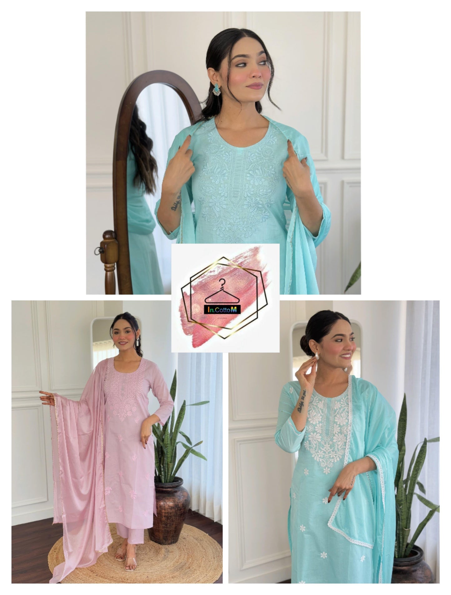 COTTON KURTA SET (PINK , SKY BLUE)