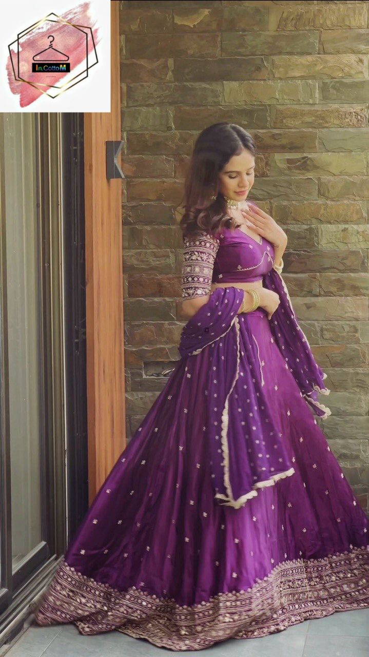 DESIGNER SATIN SILK LEHENGA IN PURPLE