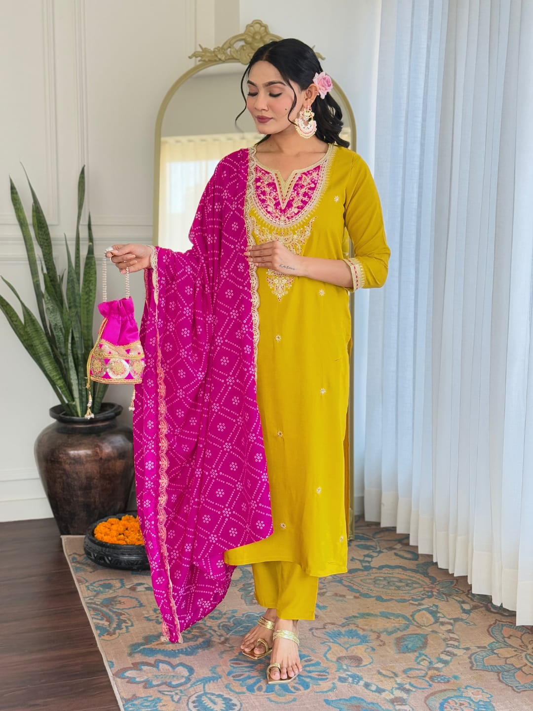 KURTA PANT DUPATTA SET PURE VISCOSE WITH EMBROIDERY SEQUENCE WORK