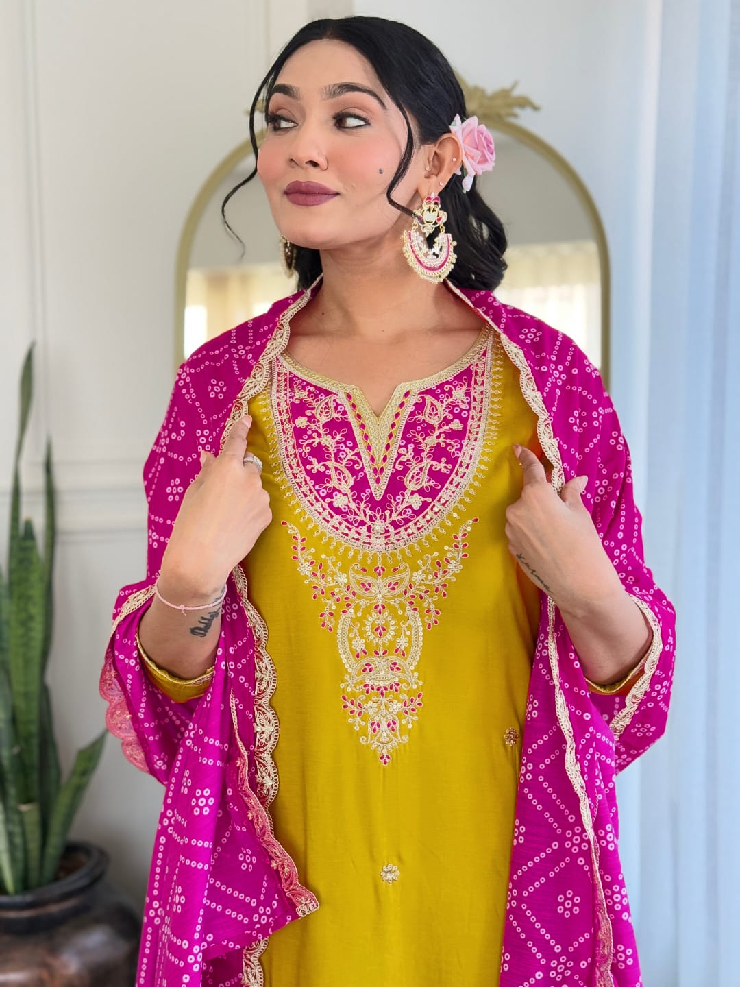 KURTA PANT DUPATTA SET PURE VISCOSE WITH EMBROIDERY SEQUENCE WORK