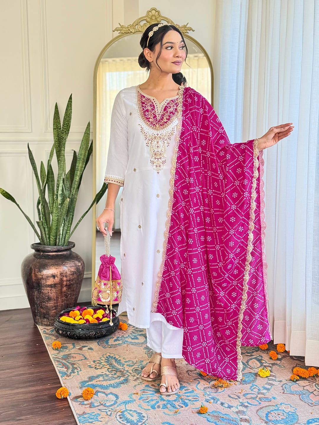 KURTA PANT DUPATTA SET PURE VISCOSE WITH EMBROIDERY SEQUENCE WORK