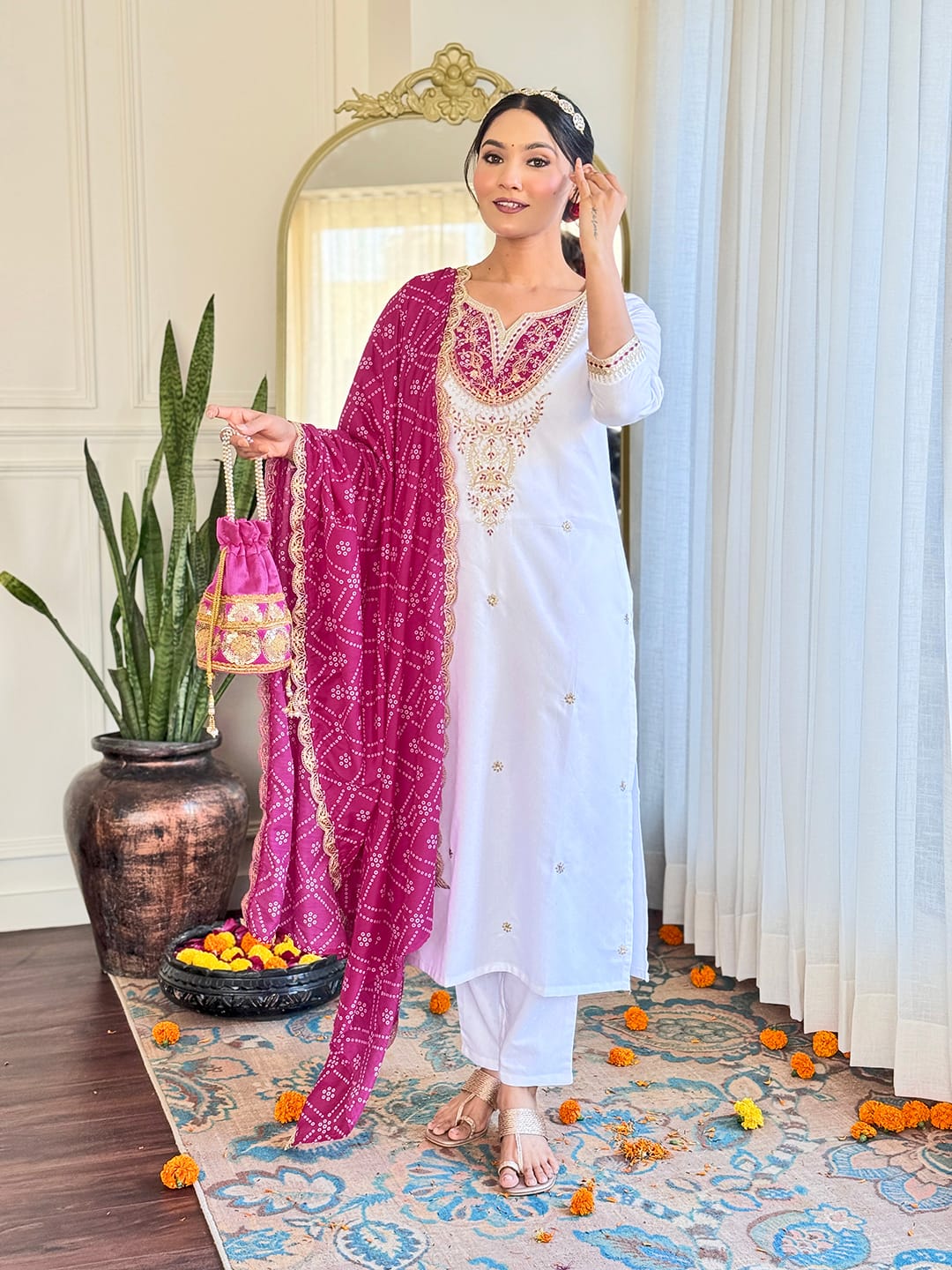 KURTA PANT DUPATTA SET PURE VISCOSE WITH EMBROIDERY SEQUENCE WORK