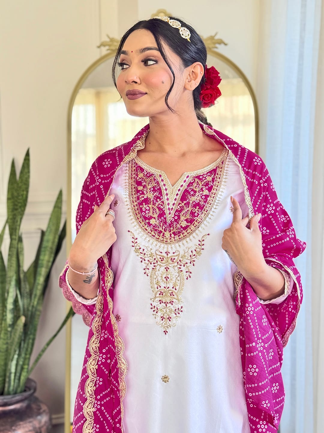 KURTA PANT DUPATTA SET PURE VISCOSE WITH EMBROIDERY SEQUENCE WORK