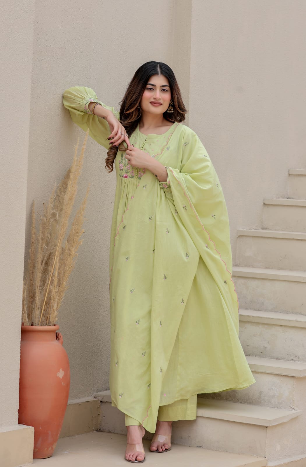 COTTON KURTA IN PISTA COLOUR