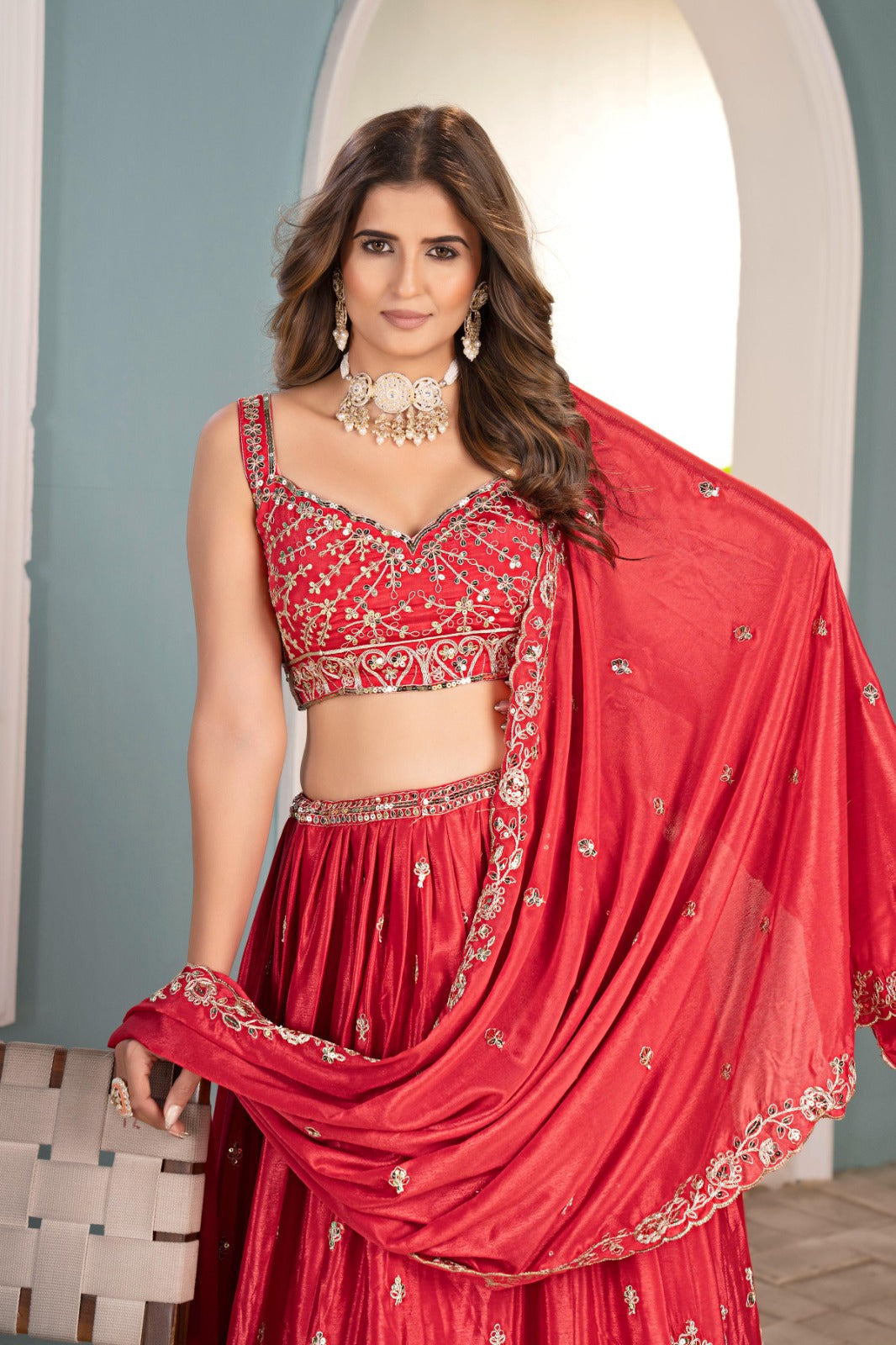 WEDDING SPECIAL - RED STYLISH LEHENGA IN SEQUENCE WORK