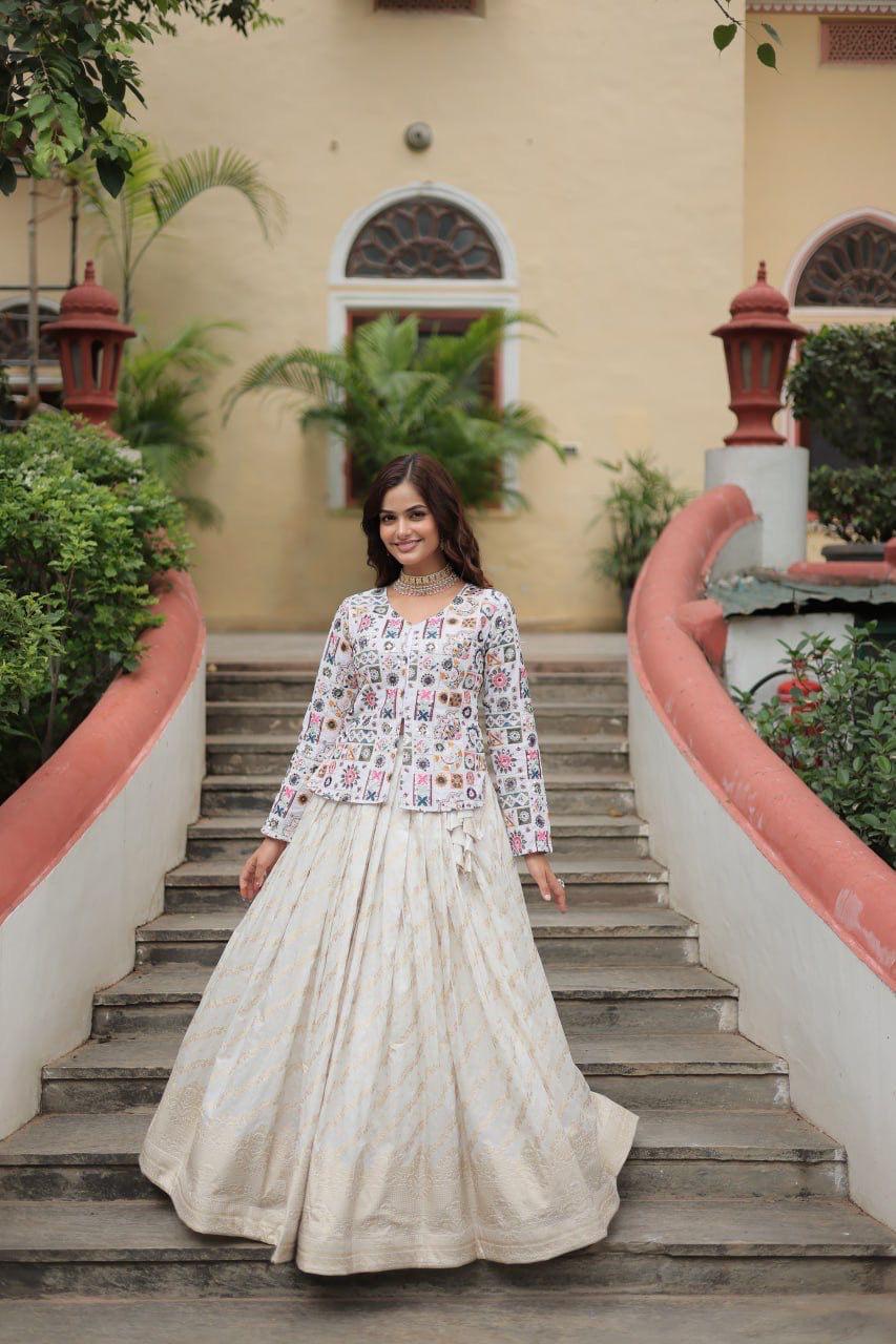 STYLISH WHITE TOP & LEHENGA