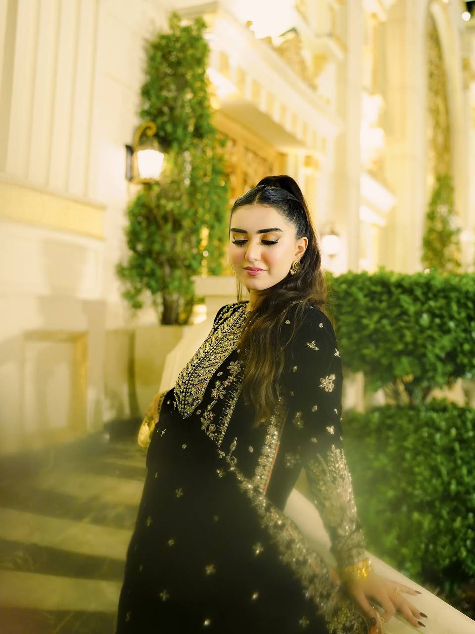 BLACK VELVET SEQUENCE WORK DESIGNER PARTY WEAR KURTI PLAZZO & DUPATTA SET