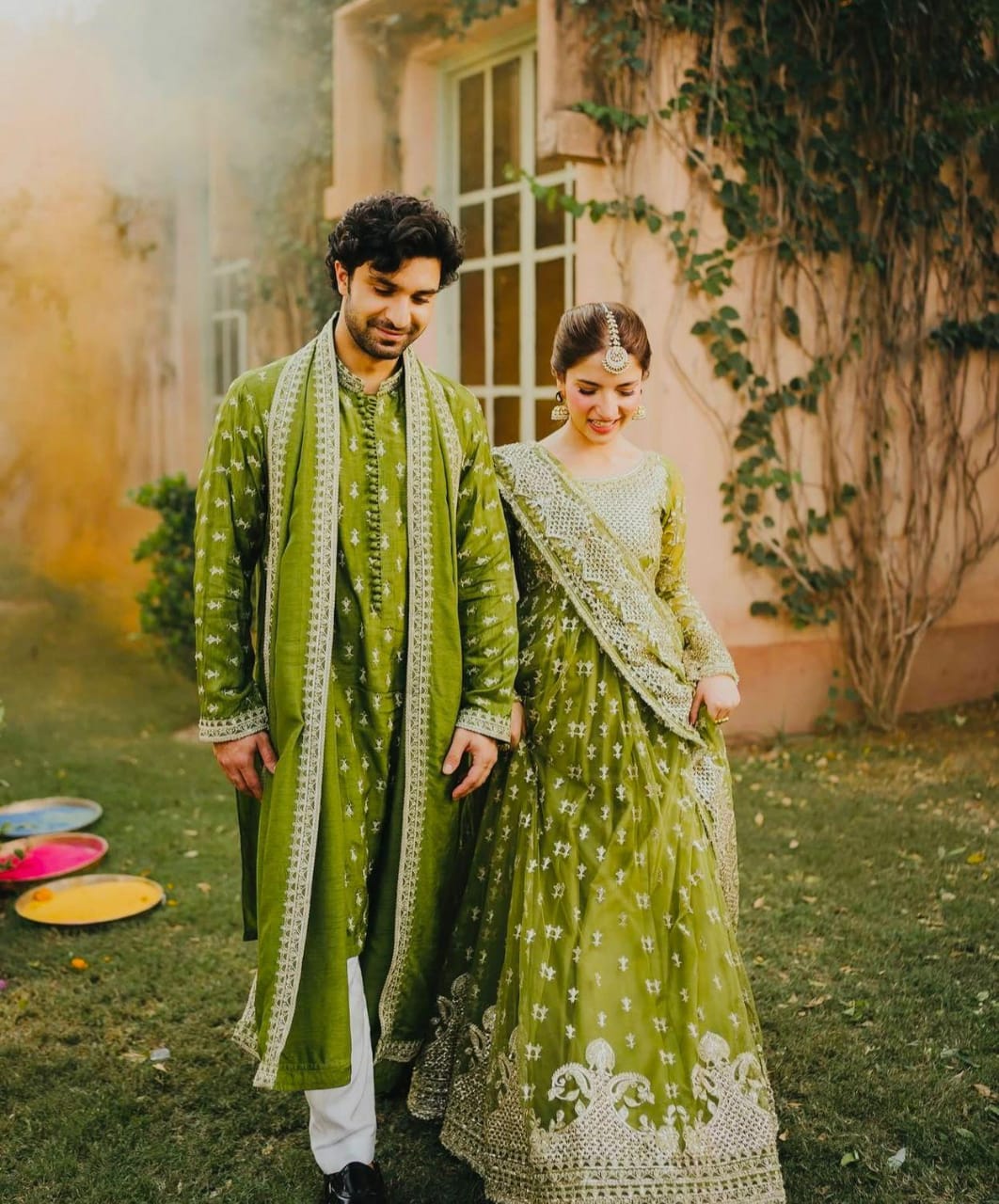 GREEN - FAUX GEORGETTE ANARKALI GOWN PANT & DUPATTA SET OF 3