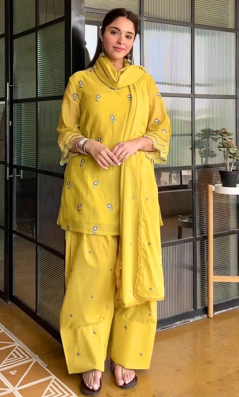 SATIN EMBROIDERED FARSHI PLAZZO SUIT SET