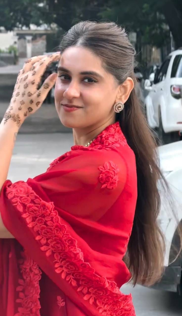 RED FAUX GEORGETTE EMBROIDERY WORK SALWAR SUIT