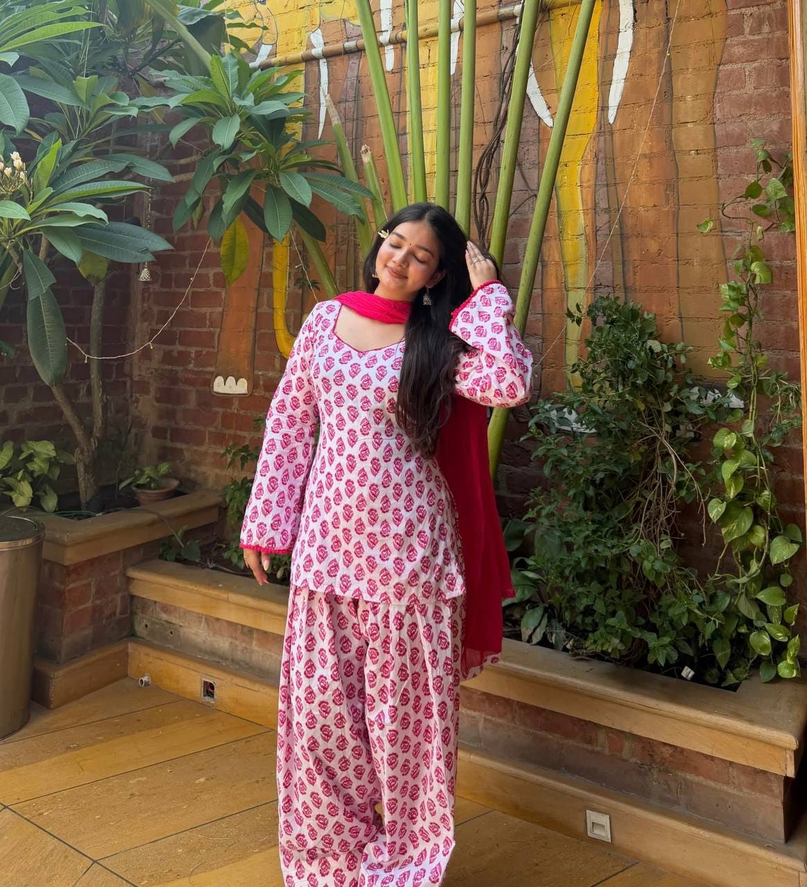 PINK FLORAL CAMERIC COTTON FARSHI SALWAR SUIT SET