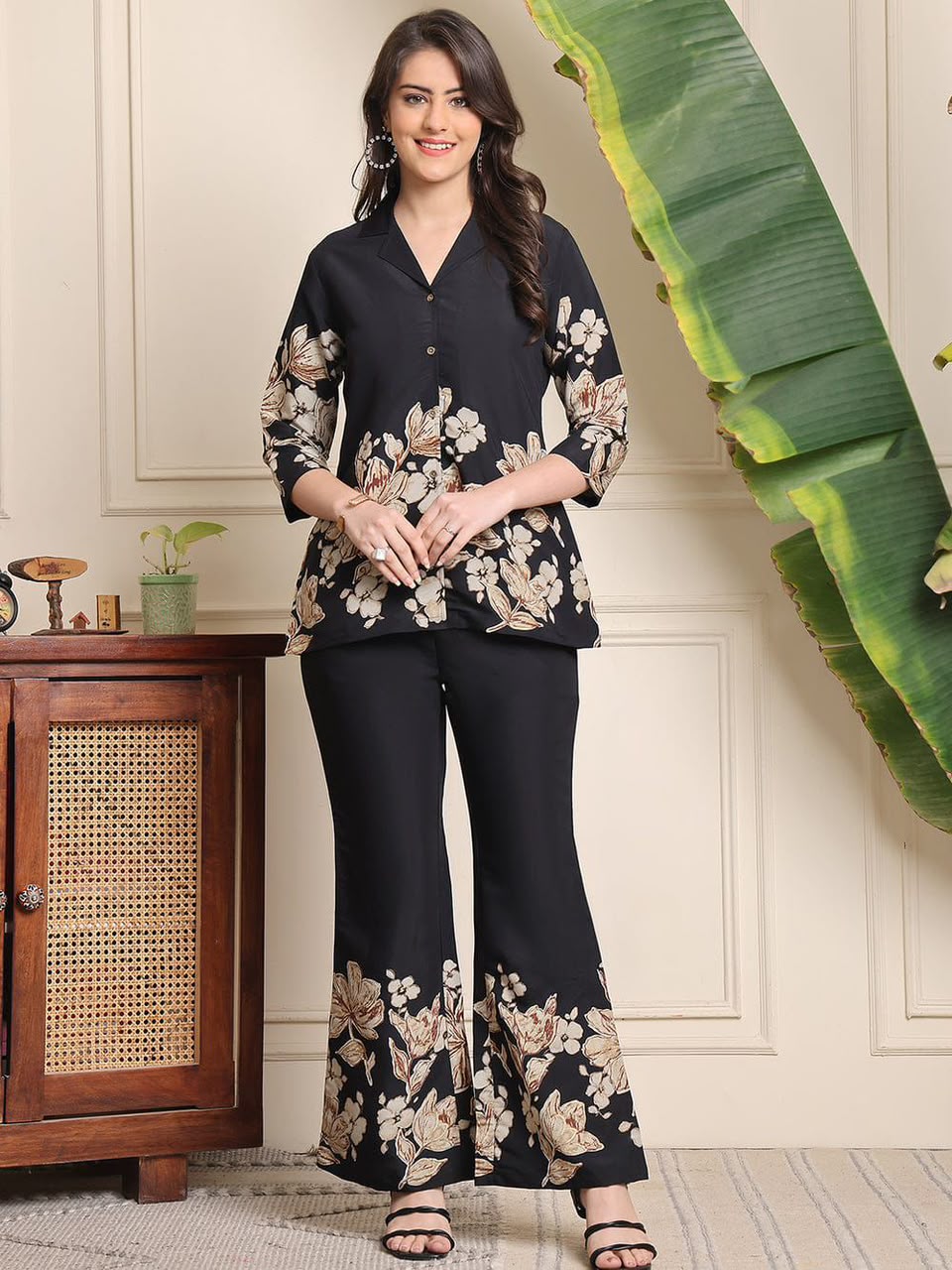 COTTON FLORAL PRINTED SHIRT WITH TROUSER CO-ORD SET