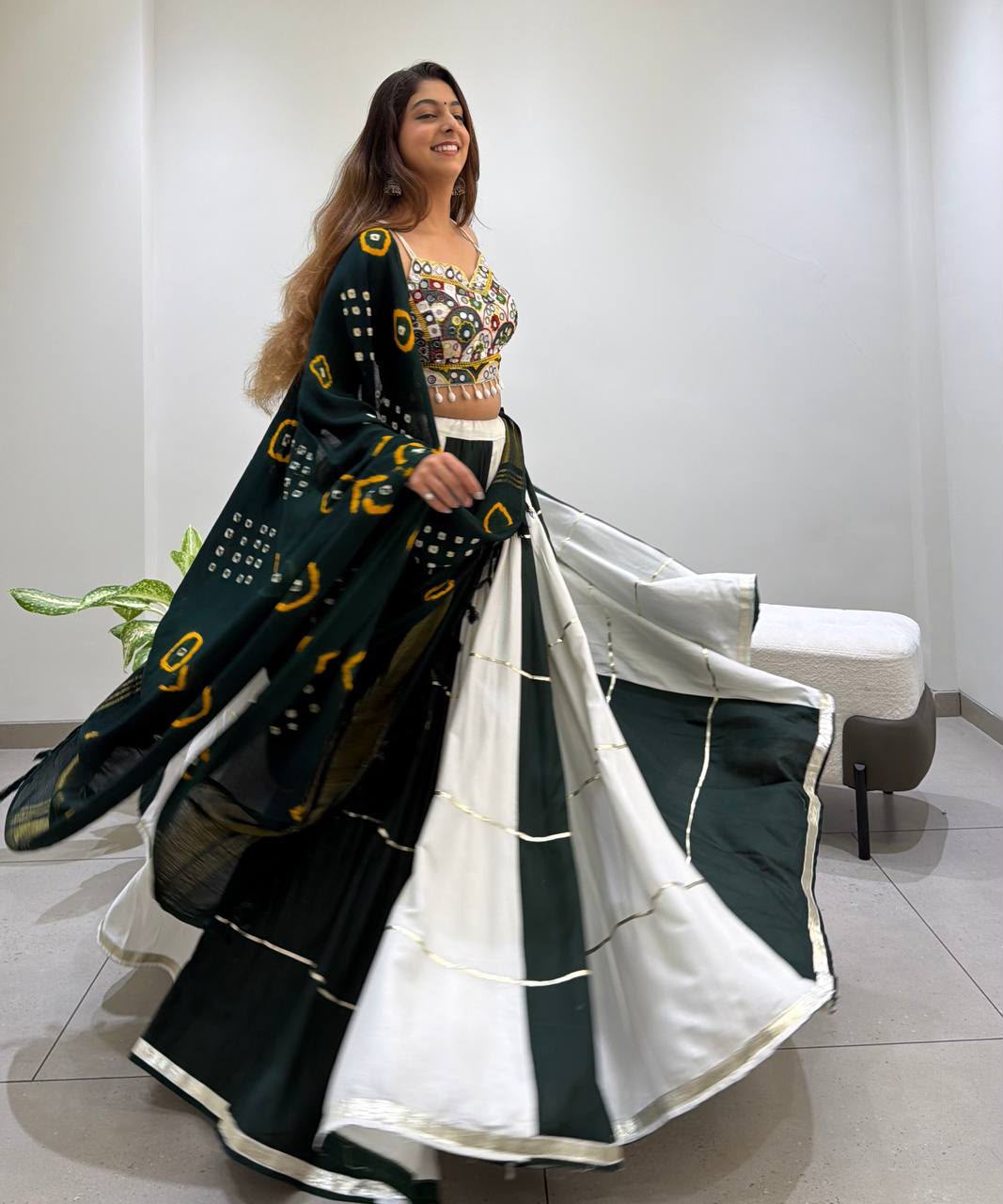 RAYON REAL MIRROR EMBROIDERY KALI PLEATED NAVRATRI LEHENGA